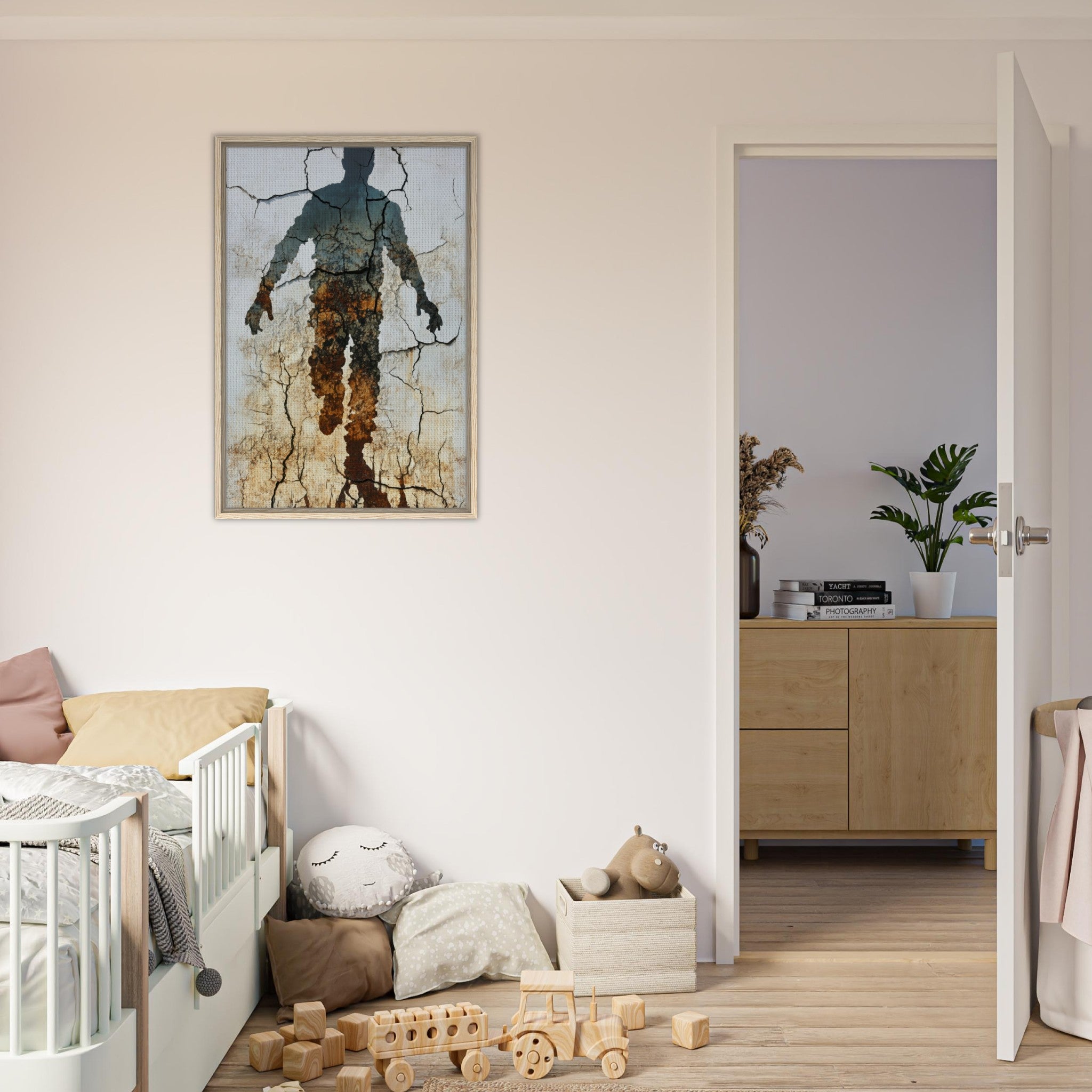 Framed Canvas Portrait - The Erosion of Thought Layers of cracked peeling 3 - Shop Ai Art WebShop - Digital Art online Store