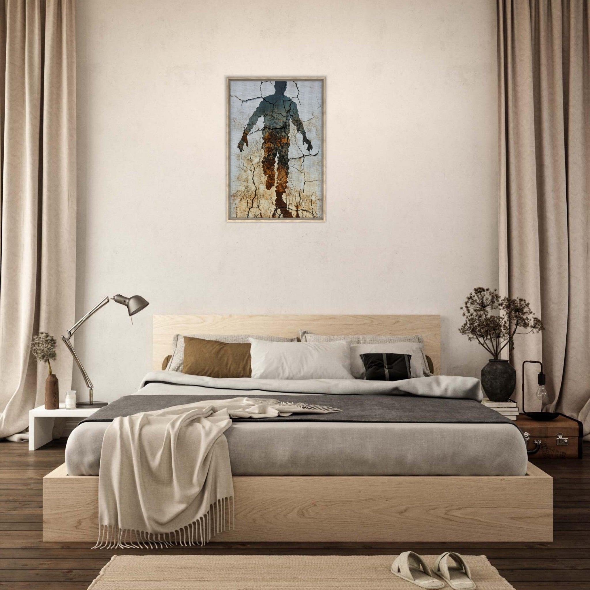 Framed Canvas Portrait - The Erosion of Thought Layers of cracked peeling 3 - Shop Ai Art WebShop - Digital Art online Store