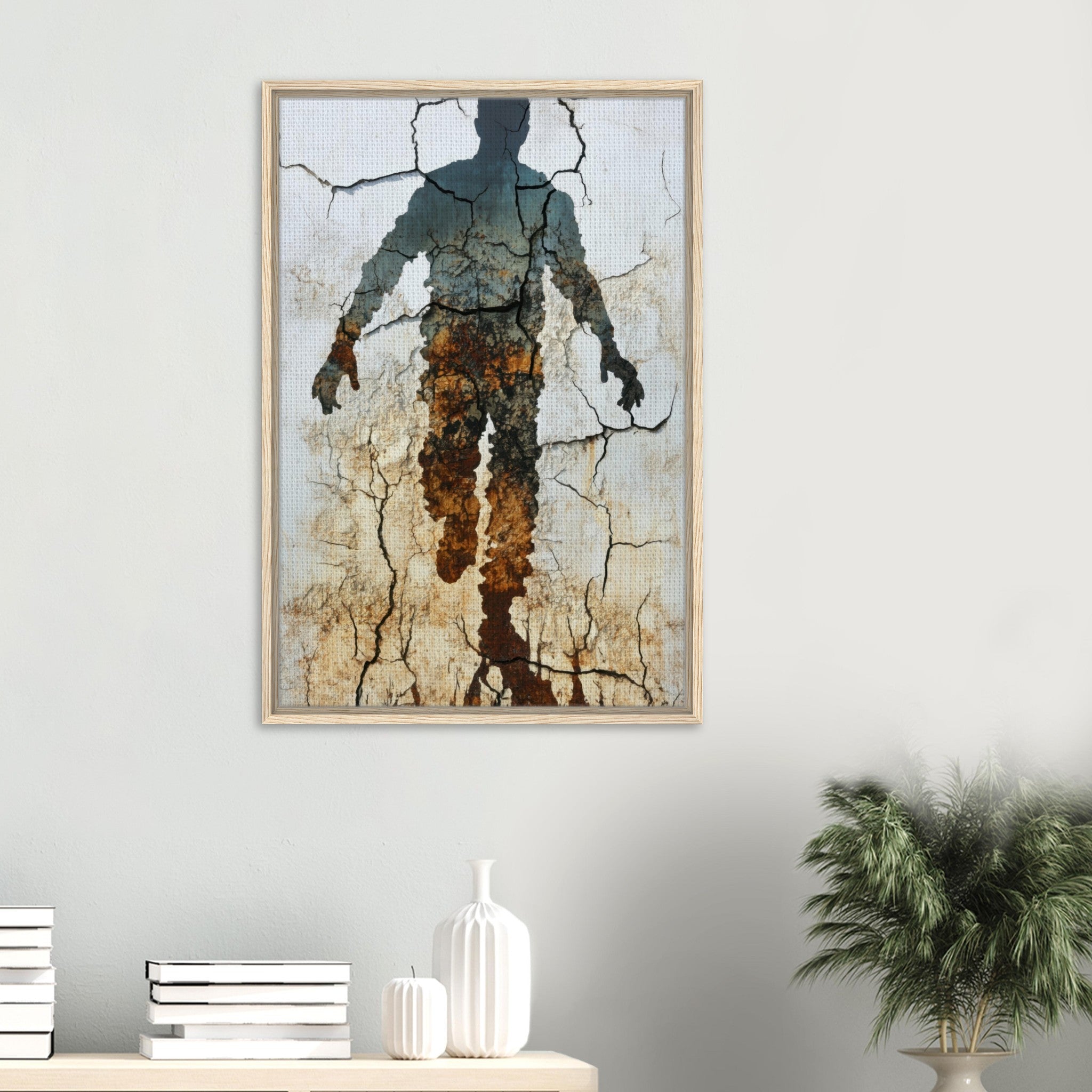 Framed Canvas Portrait - The Erosion of Thought Layers of cracked peeling 3 - Shop Ai Art WebShop - Digital Art online Store