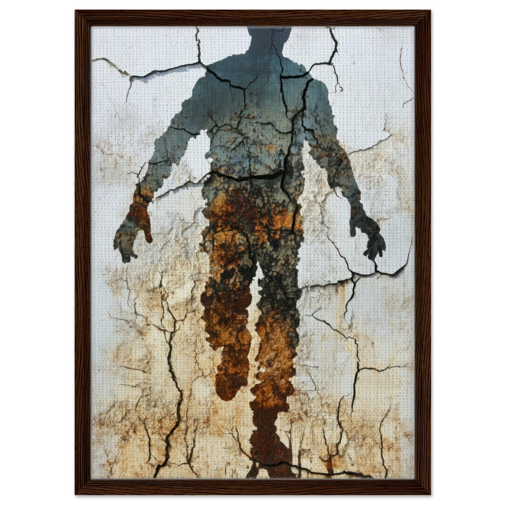 Framed Canvas Portrait - The Erosion of Thought Layers of cracked peeling 3 - Shop Ai Art WebShop - Digital Art online Store