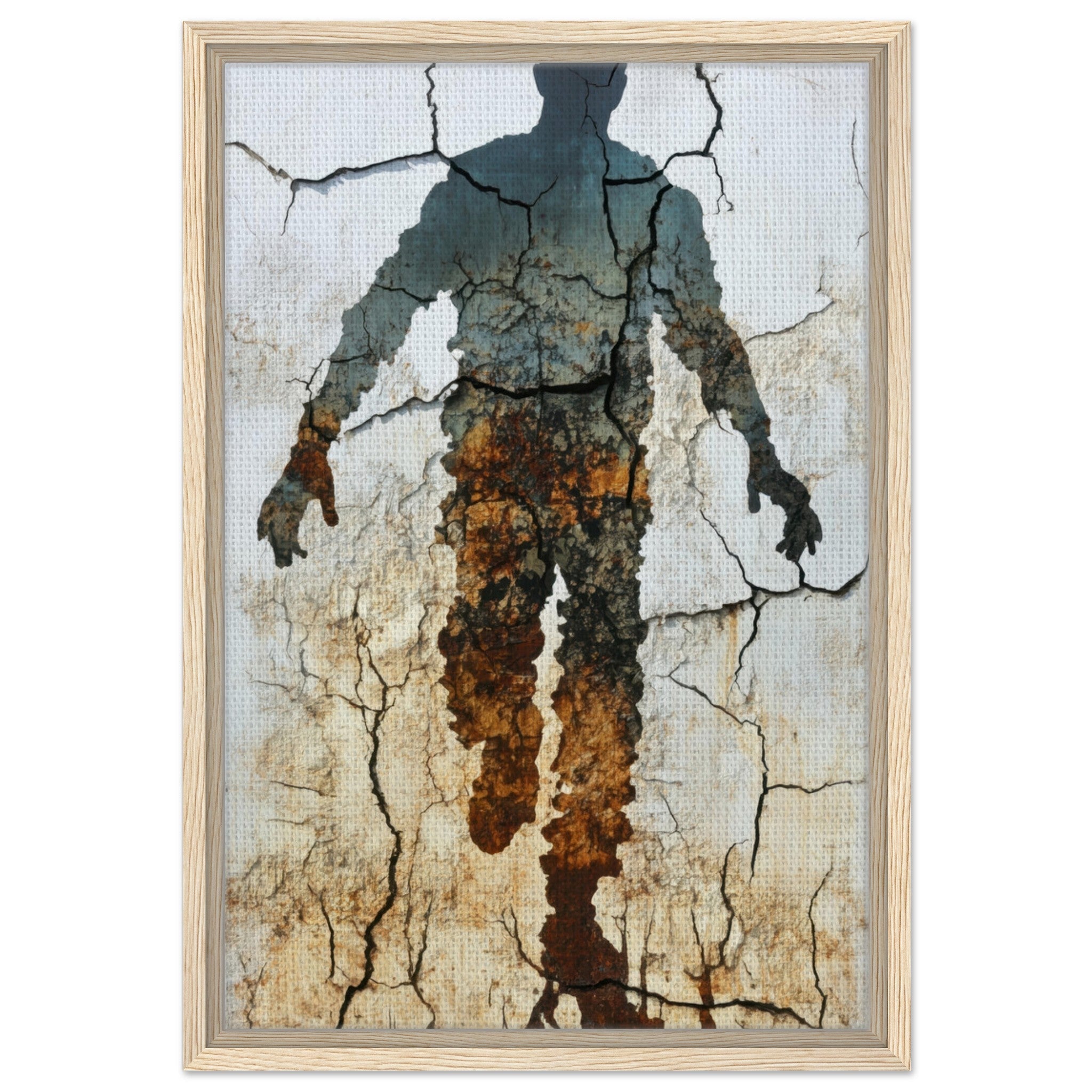 Framed Canvas Portrait - The Erosion of Thought Layers of cracked peeling 3 - Shop Ai Art WebShop - Digital Art online Store