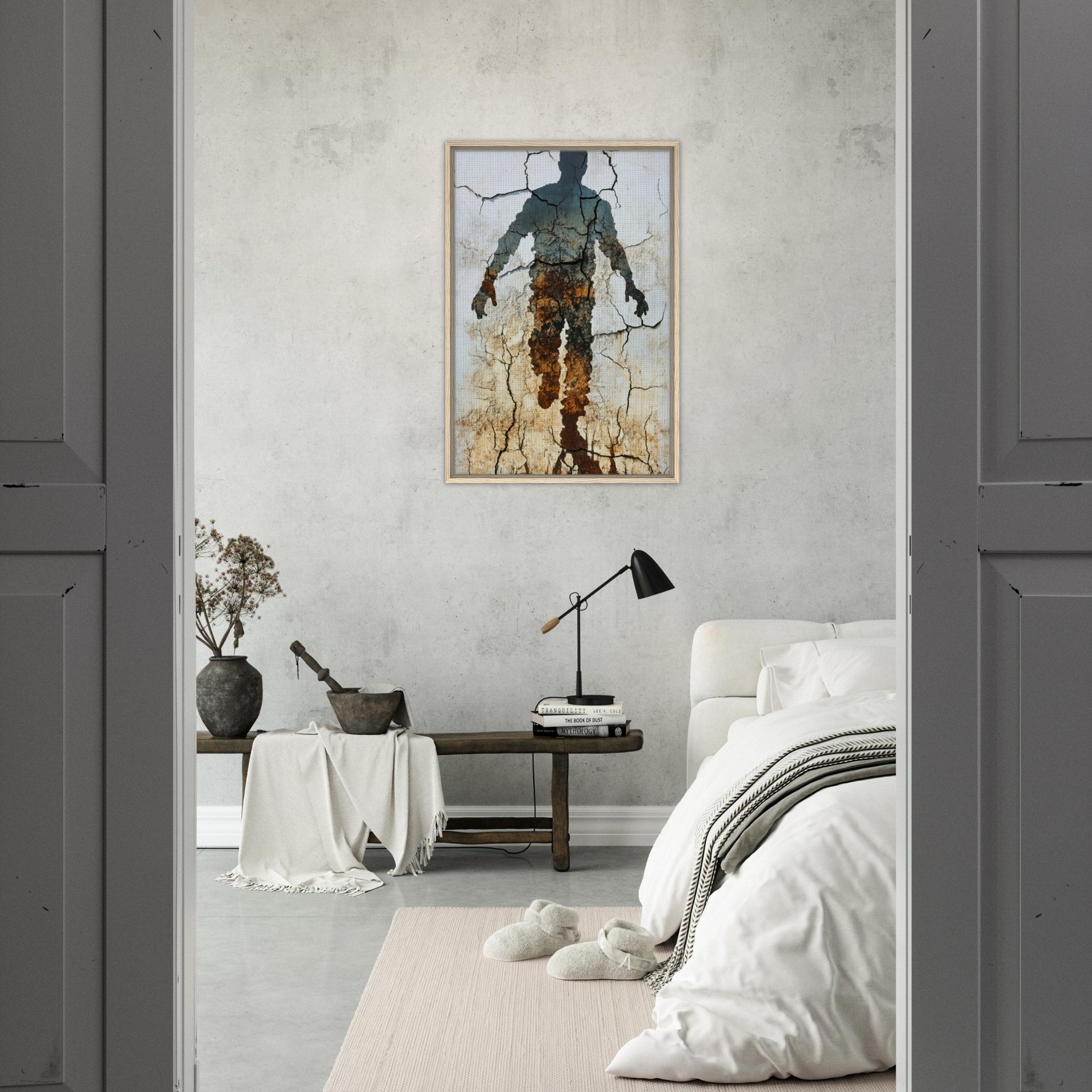Framed Canvas Portrait - The Erosion of Thought Layers of cracked peeling 3 - Shop Ai Art WebShop - Digital Art online Store