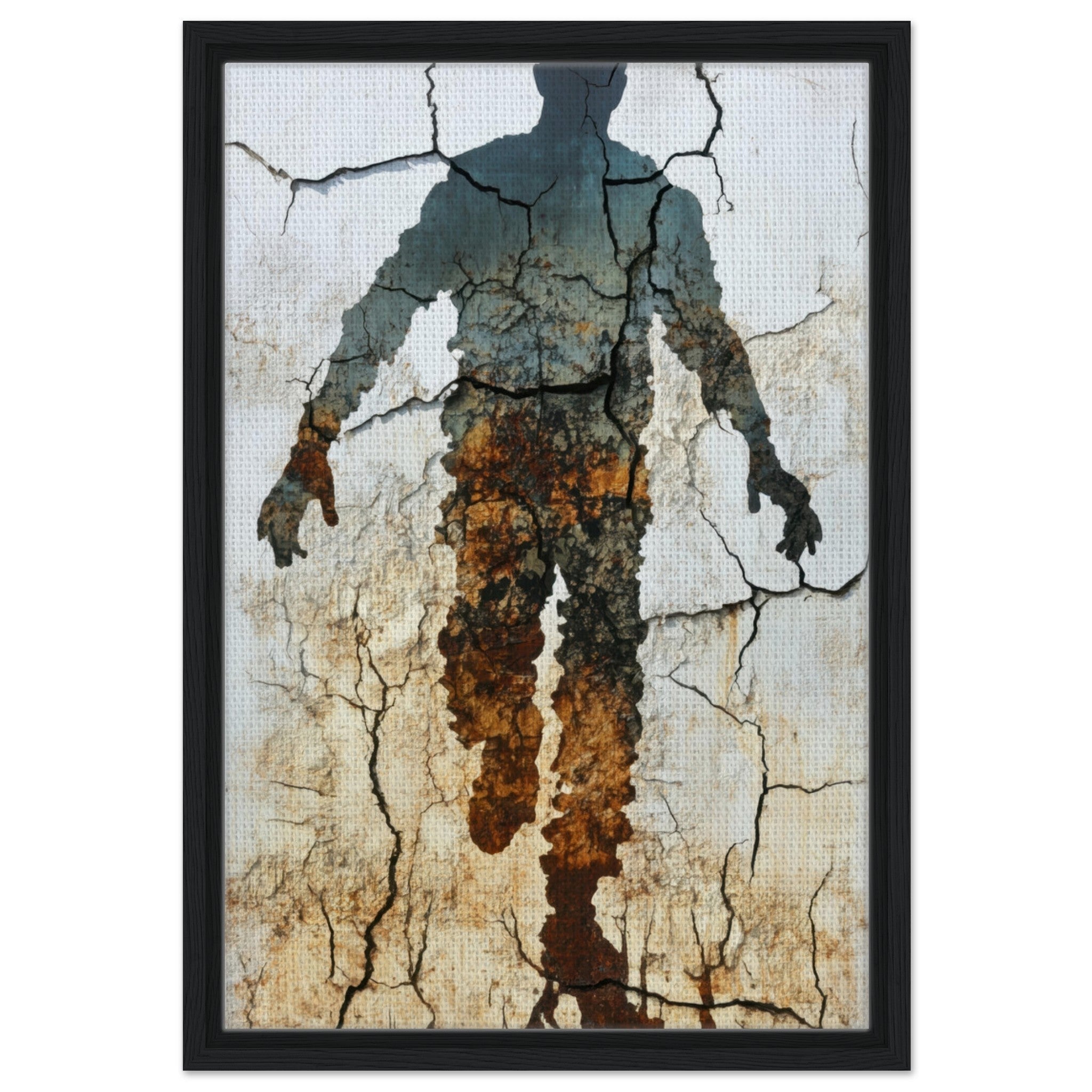 Framed Canvas Portrait - The Erosion of Thought Layers of cracked peeling 3 - Shop Ai Art WebShop - Digital Art online Store