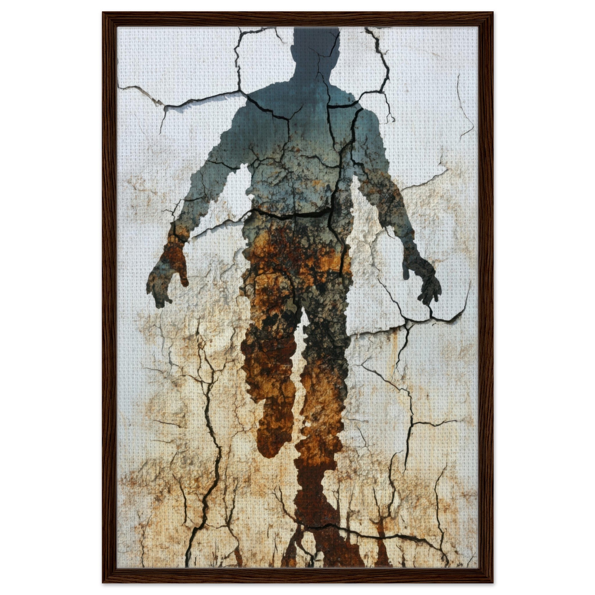 Framed Canvas Portrait - The Erosion of Thought Layers of cracked peeling 3 - Shop Ai Art WebShop - Digital Art online Store