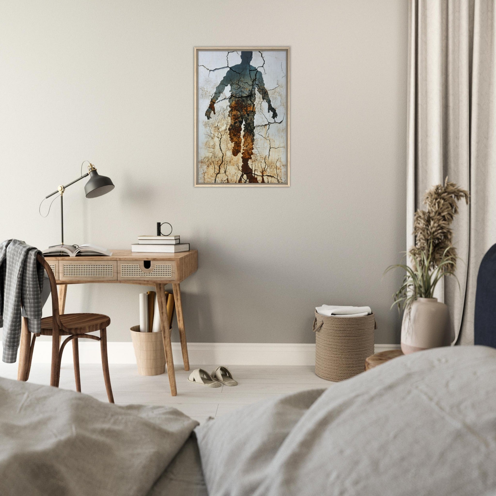Framed Canvas Portrait - The Erosion of Thought Layers of cracked peeling 3 - Shop Ai Art WebShop - Digital Art online Store
