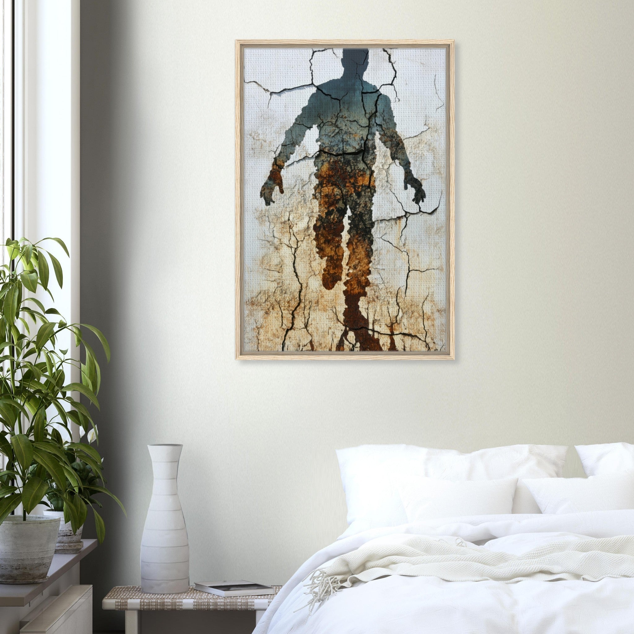 Framed Canvas Portrait - The Erosion of Thought Layers of cracked peeling 3 - Shop Ai Art WebShop - Digital Art online Store