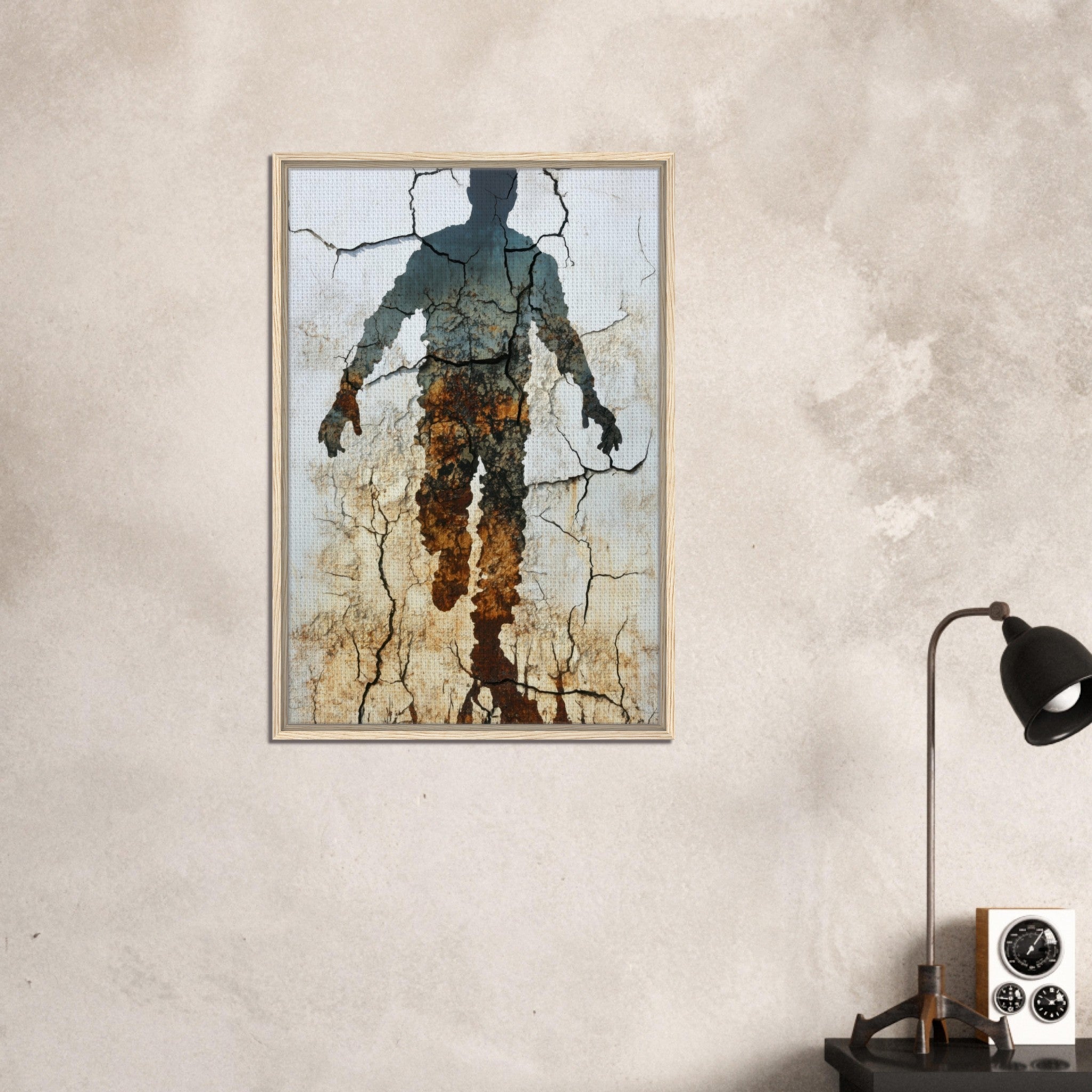 Framed Canvas Portrait - The Erosion of Thought Layers of cracked peeling 3 - Shop Ai Art WebShop - Digital Art online Store