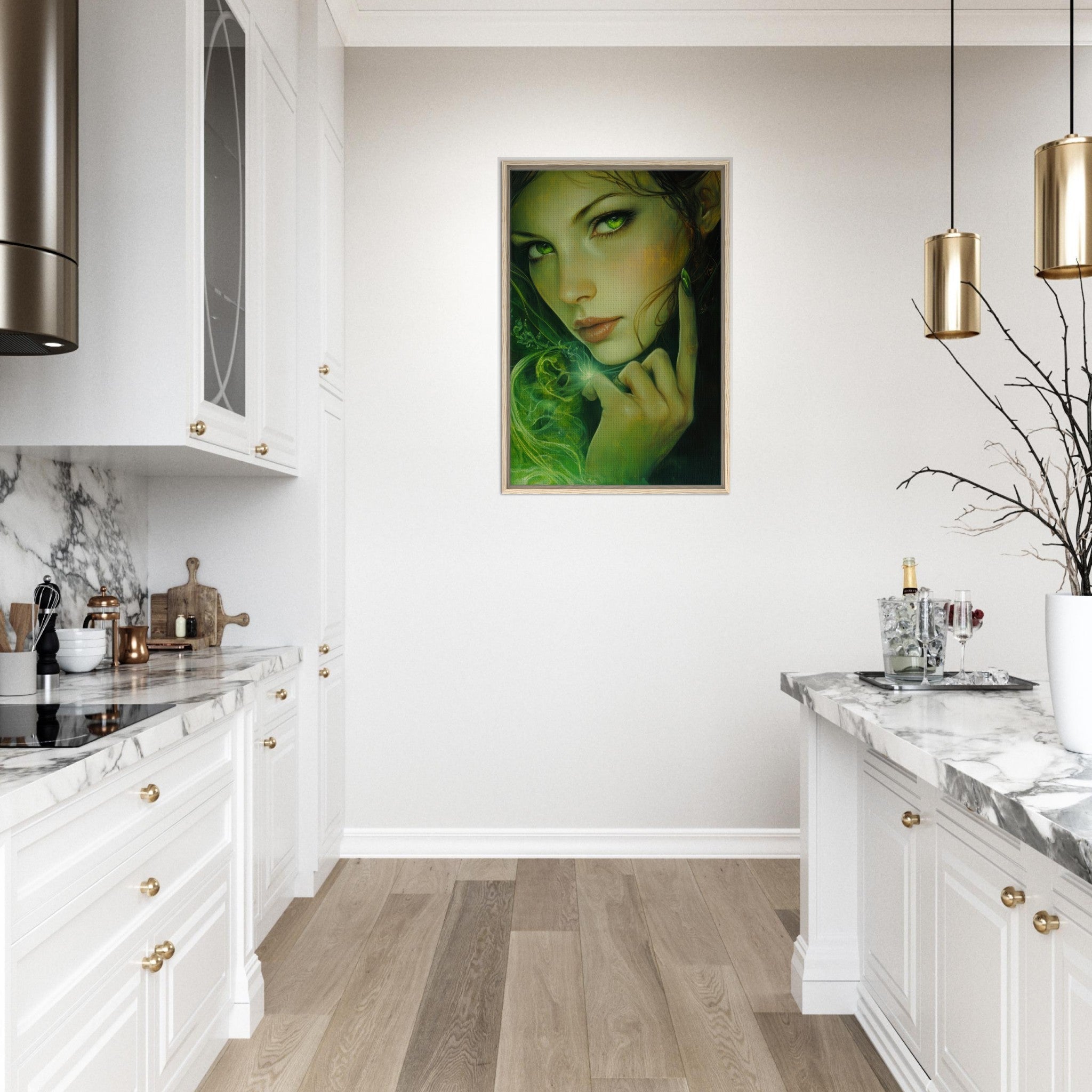 Framed Canvas Portrait - The Fae Sorceress of the Emerald Woods Oil Faint - Shop Ai Art WebShop - Digital Art online Store
