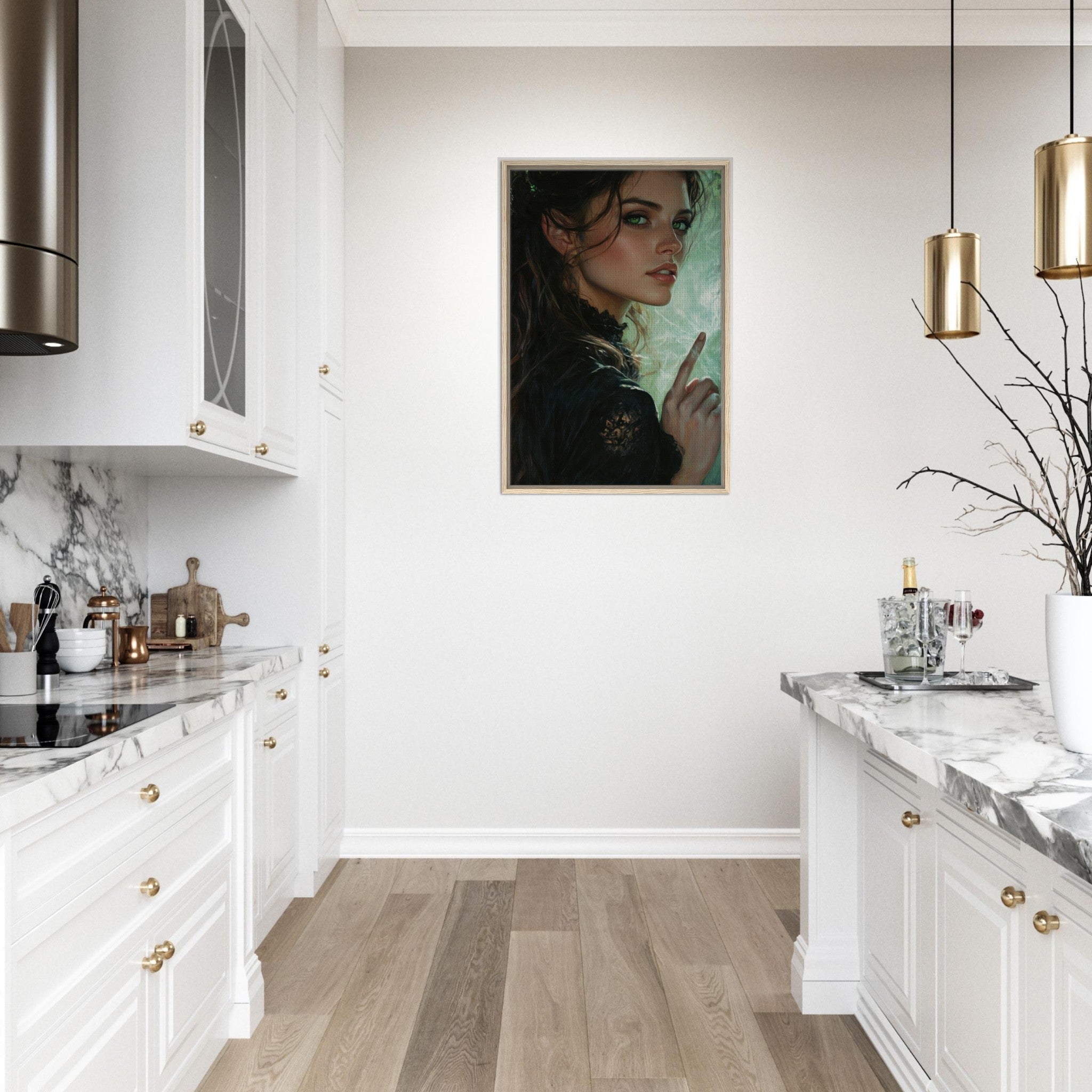 Framed Canvas Portrait - The Fae Sorceress of the Emerald Woods Oil Faint 6 - Shop Ai Art WebShop - Digital Art online Store