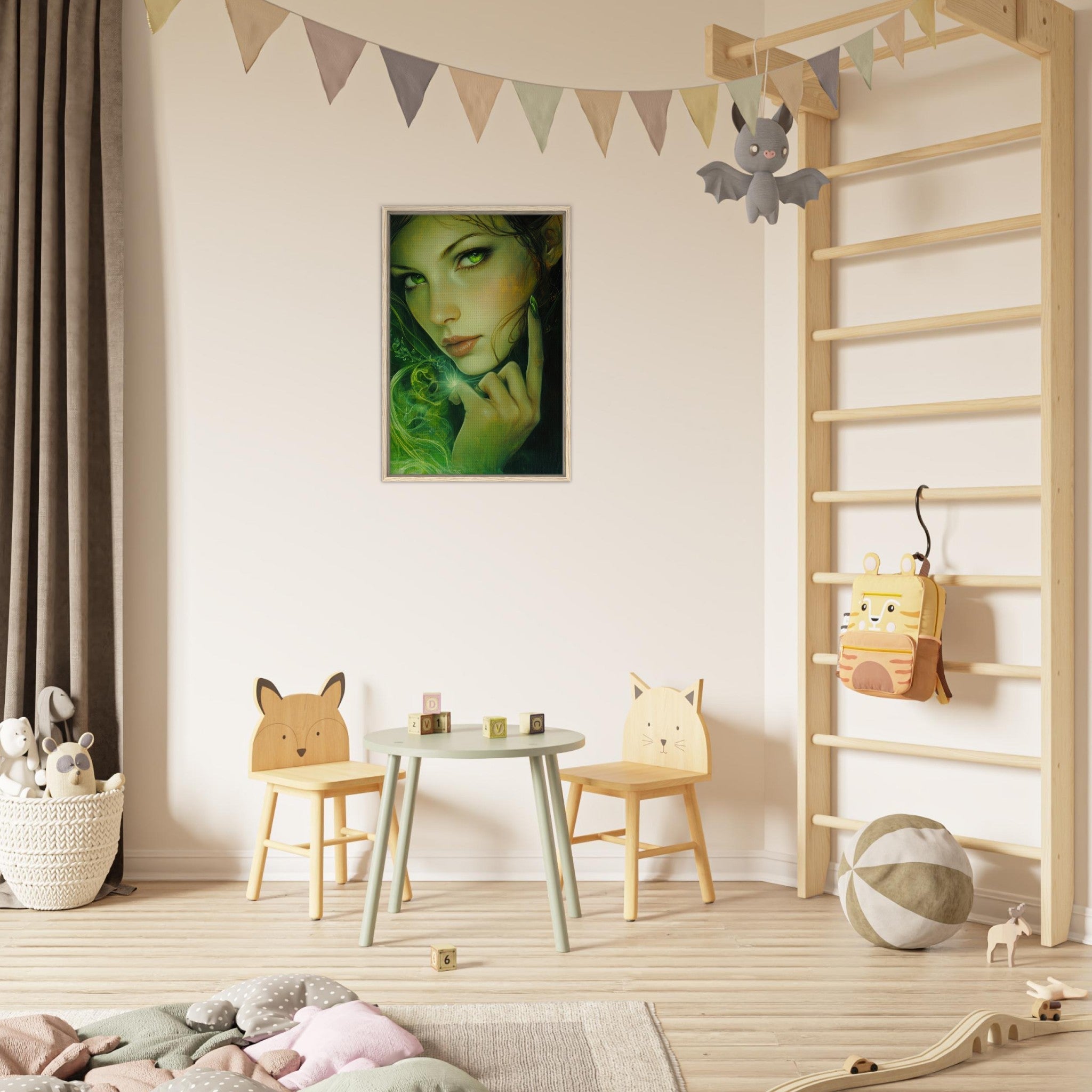 Framed Canvas Portrait - The Fae Sorceress of the Emerald Woods Oil Faint - Shop Ai Art WebShop - Digital Art online Store