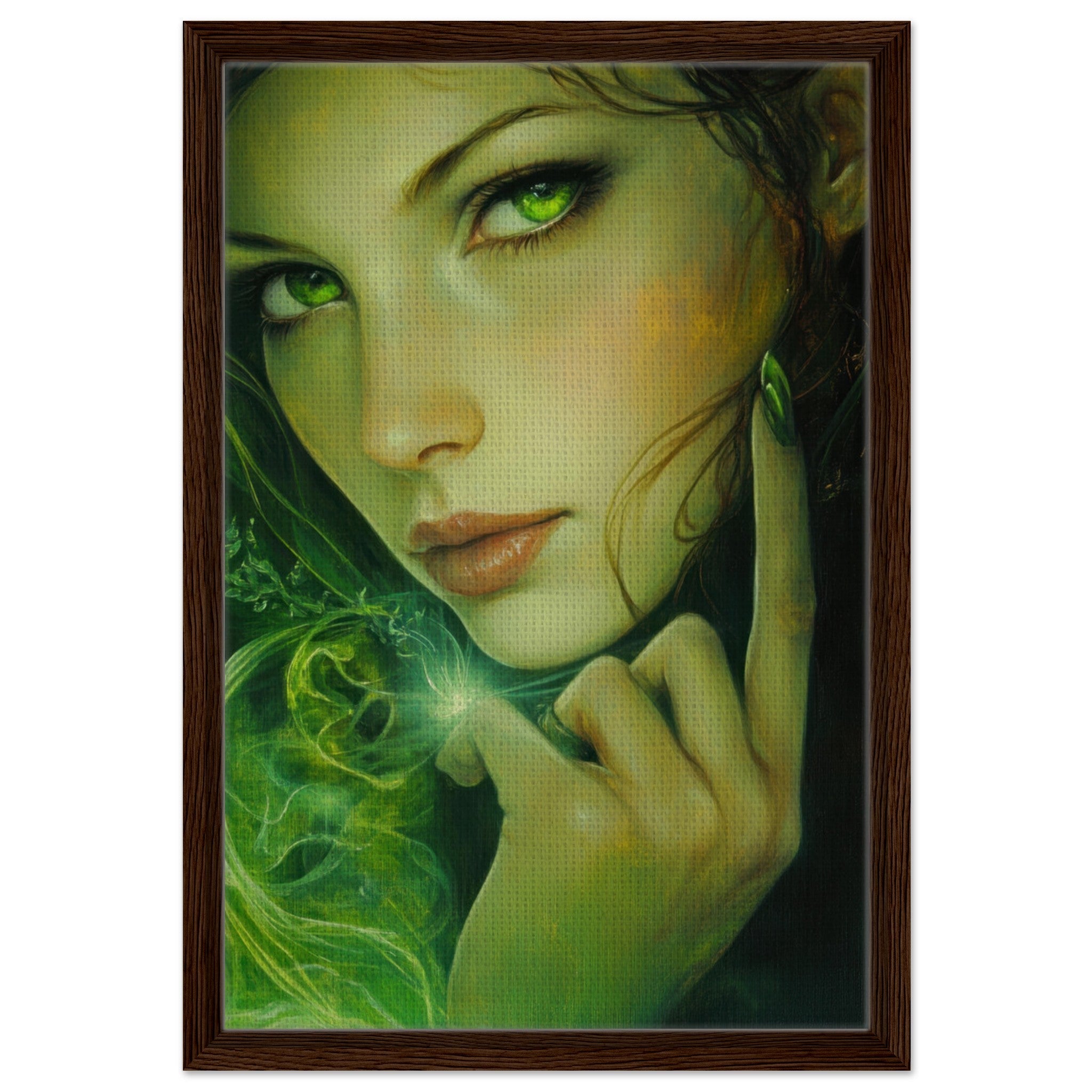 Framed Canvas Portrait - The Fae Sorceress of the Emerald Woods Oil Faint - Shop Ai Art WebShop - Digital Art online Store