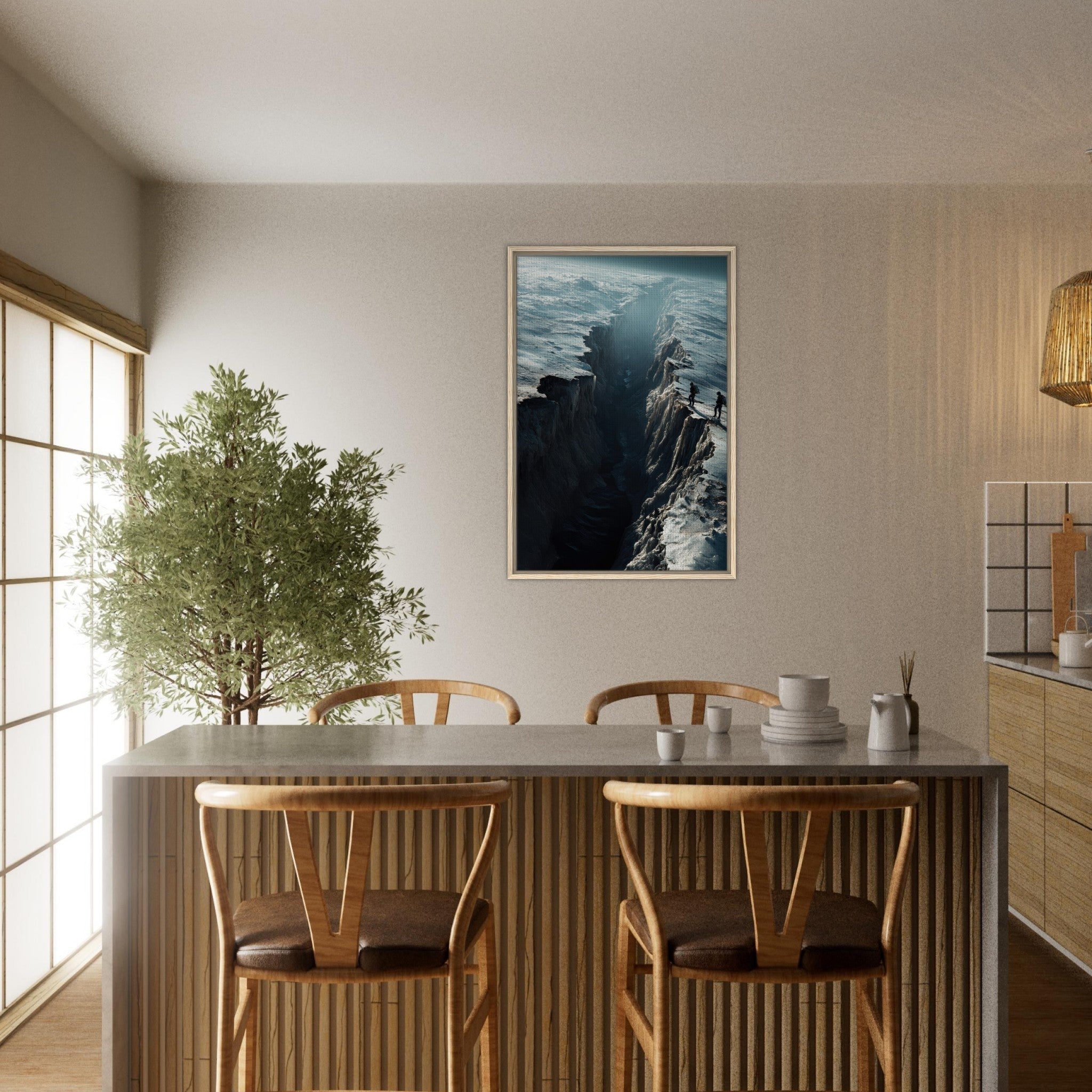 Framed Canvas Portrait - The Frozen Wasteland of Europa An expedition tea - Shop Ai Art WebShop - Digital Art online Store