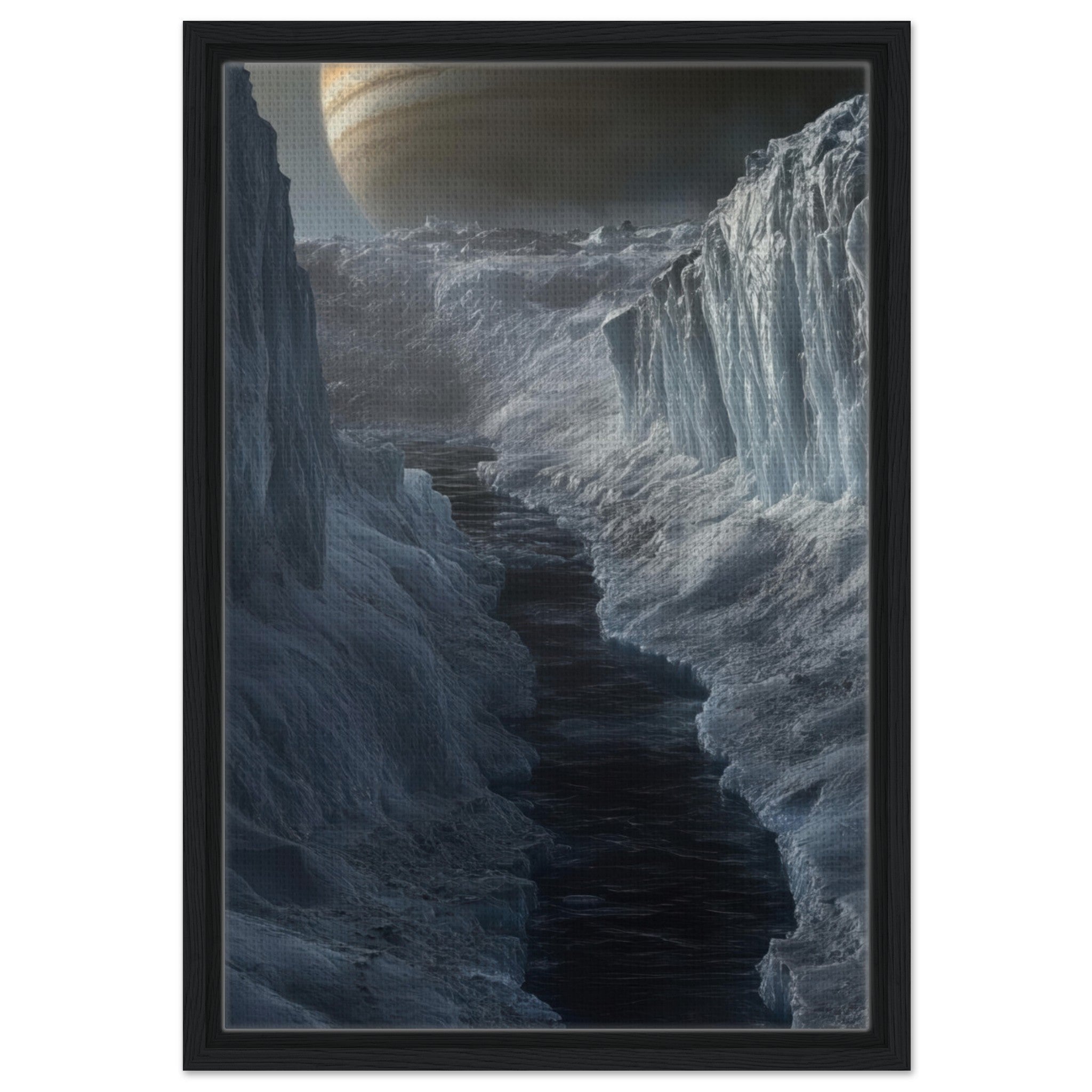 Framed Canvas Portrait - The Frozen Wasteland of Europa An expedition tea 2 - Shop Ai Art WebShop - Digital Art online Store
