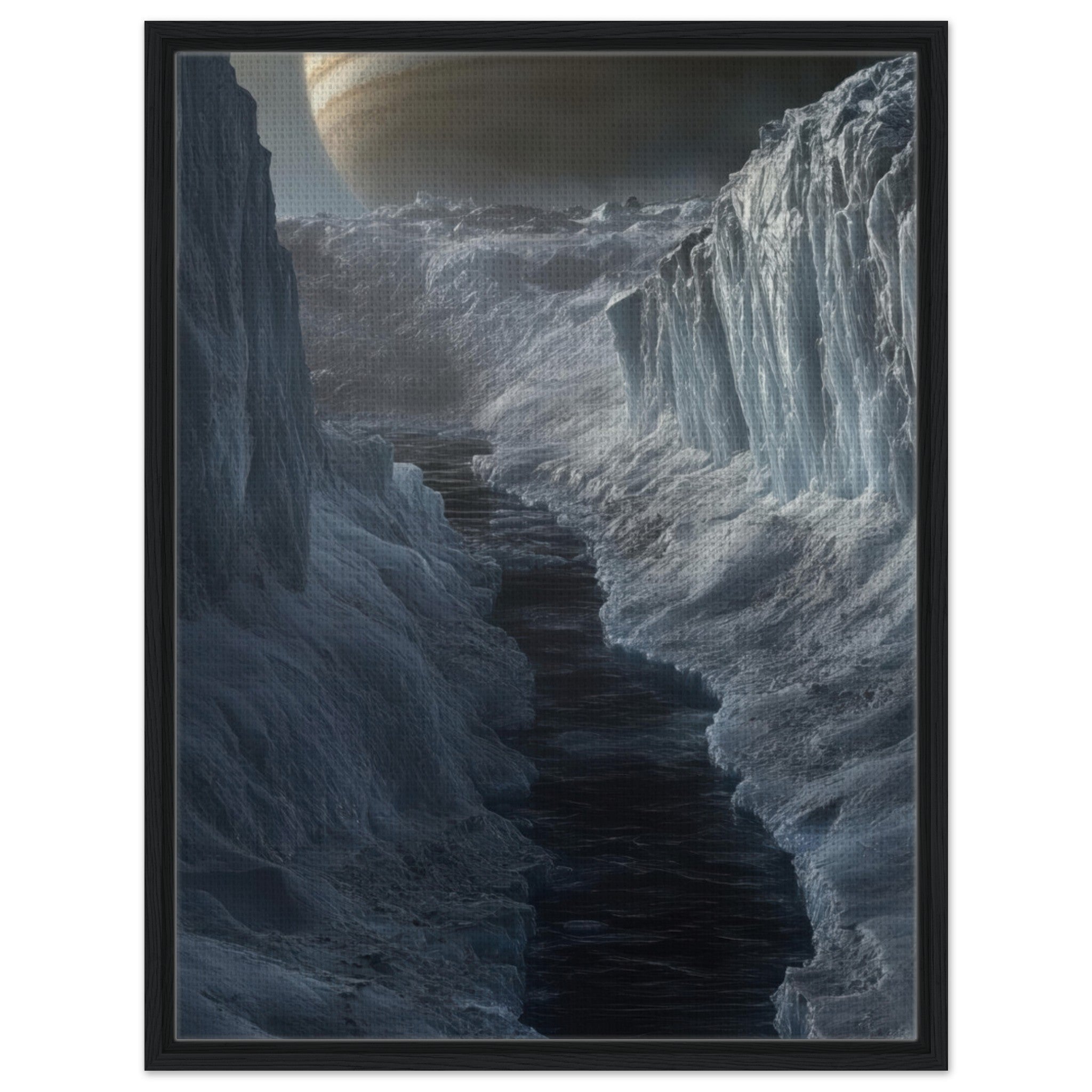 Framed Canvas Portrait - The Frozen Wasteland of Europa An expedition tea 2 - Shop Ai Art WebShop - Digital Art online Store
