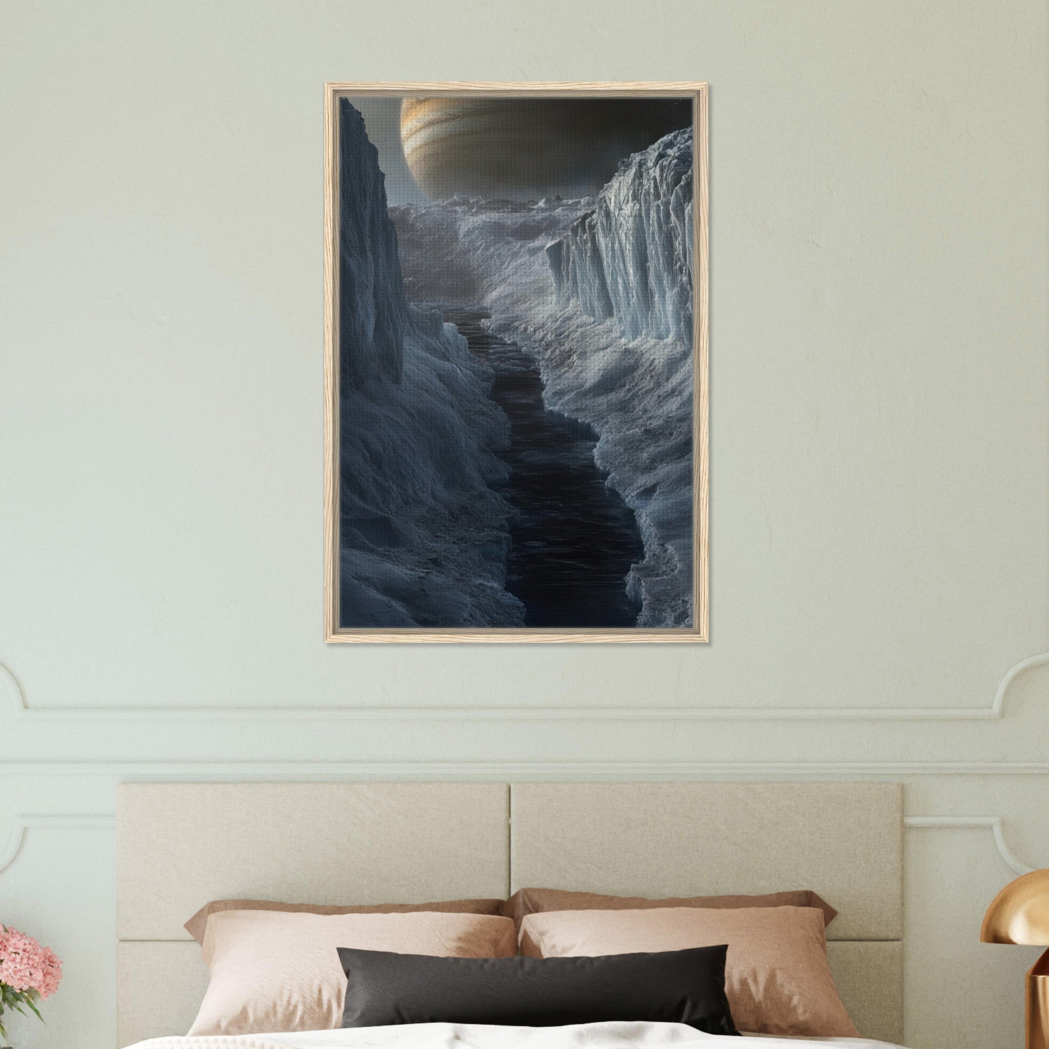 Framed Canvas Portrait - The Frozen Wasteland of Europa An expedition tea 2 - Shop Ai Art WebShop - Digital Art online Store