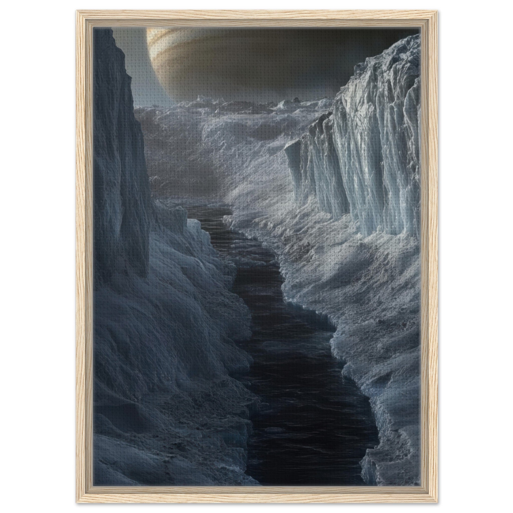 Framed Canvas Portrait - The Frozen Wasteland of Europa An expedition tea 2 - Shop Ai Art WebShop - Digital Art online Store