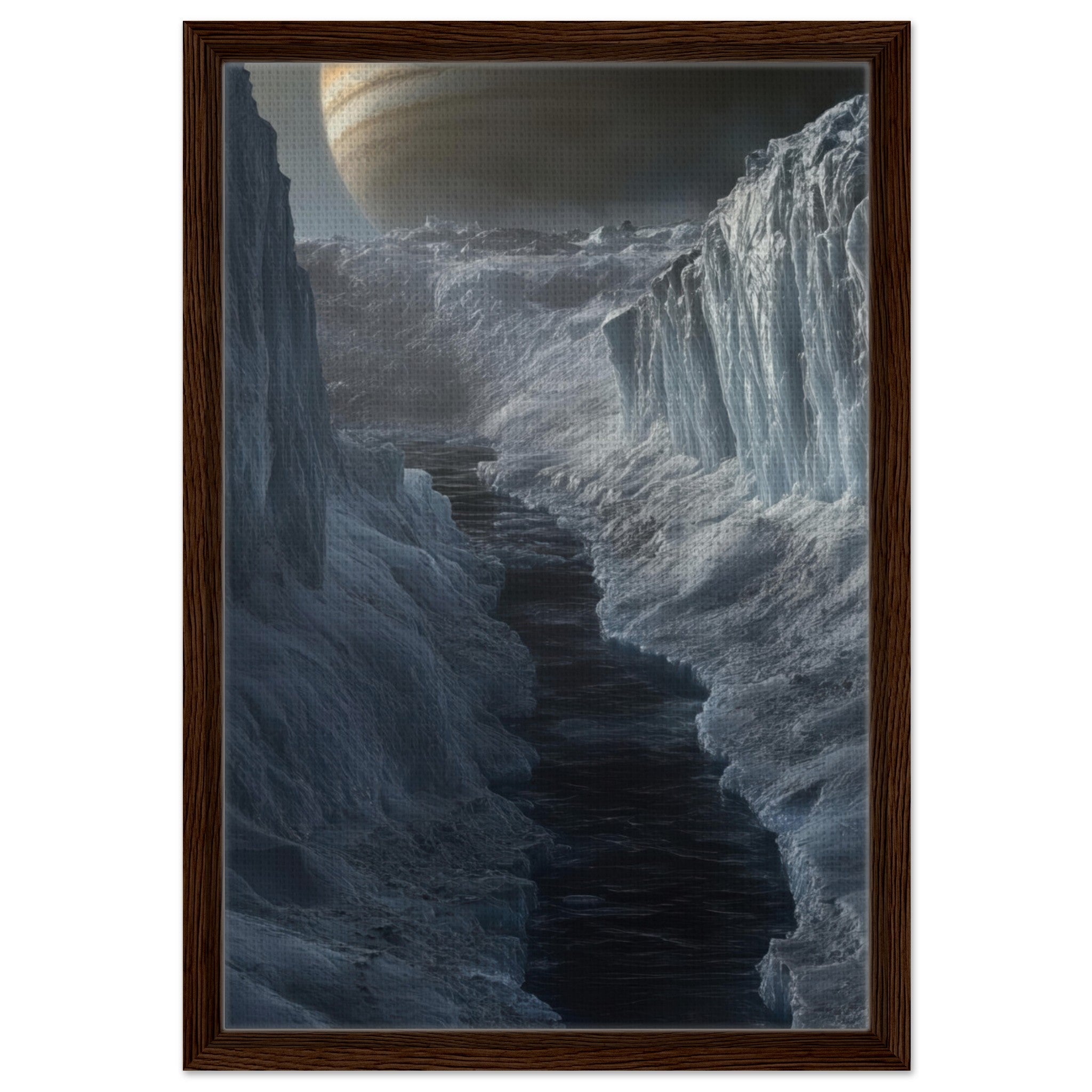 Framed Canvas Portrait - The Frozen Wasteland of Europa An expedition tea 2 - Shop Ai Art WebShop - Digital Art online Store