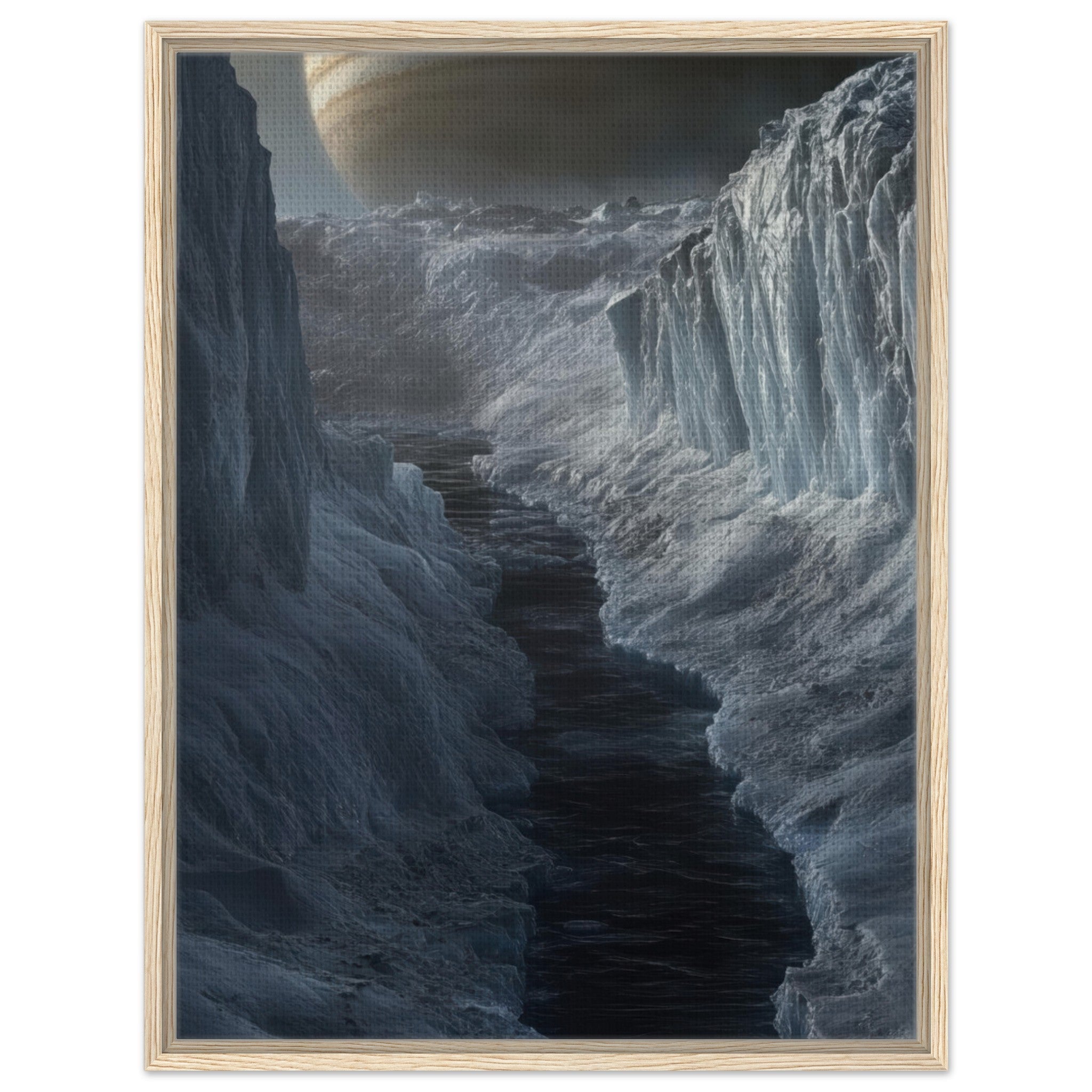 Framed Canvas Portrait - The Frozen Wasteland of Europa An expedition tea 2 - Shop Ai Art WebShop - Digital Art online Store