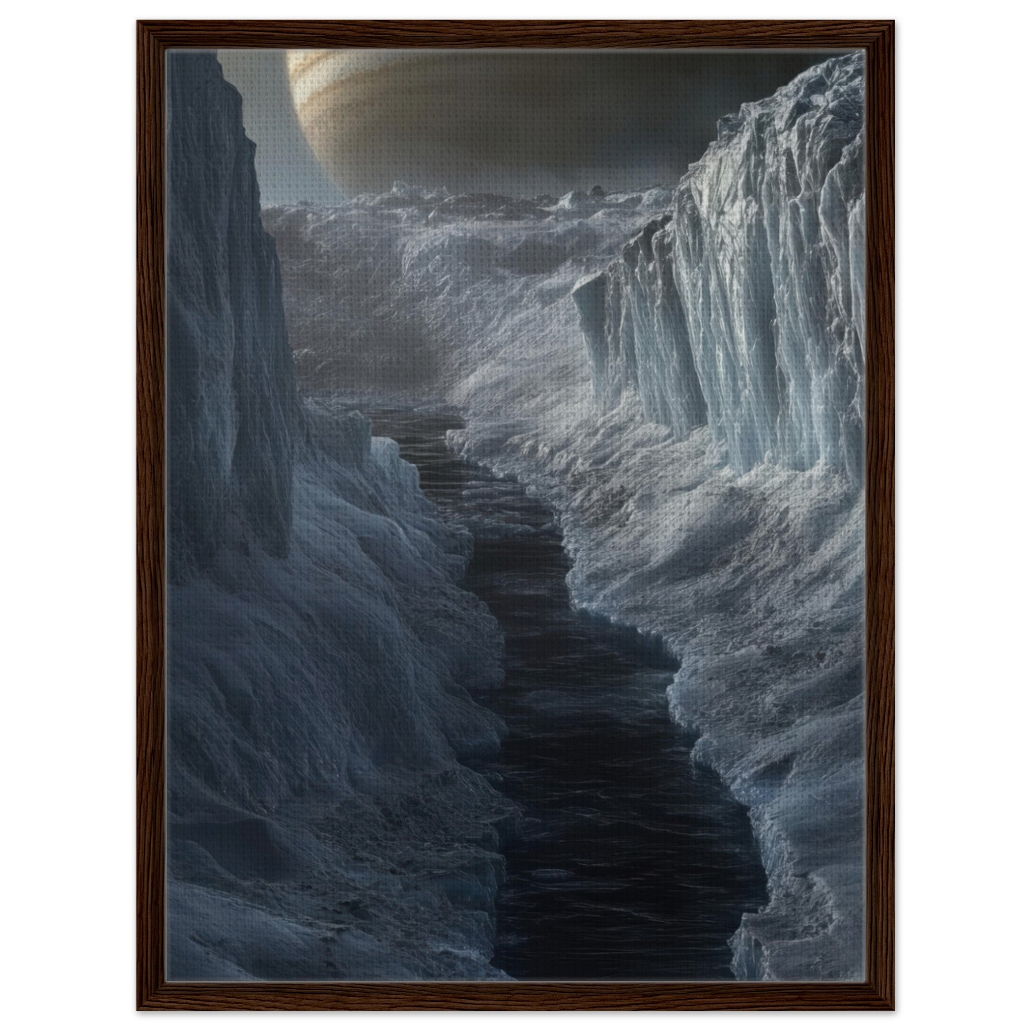 Framed Canvas Portrait - The Frozen Wasteland of Europa An expedition tea 2 - Shop Ai Art WebShop - Digital Art online Store
