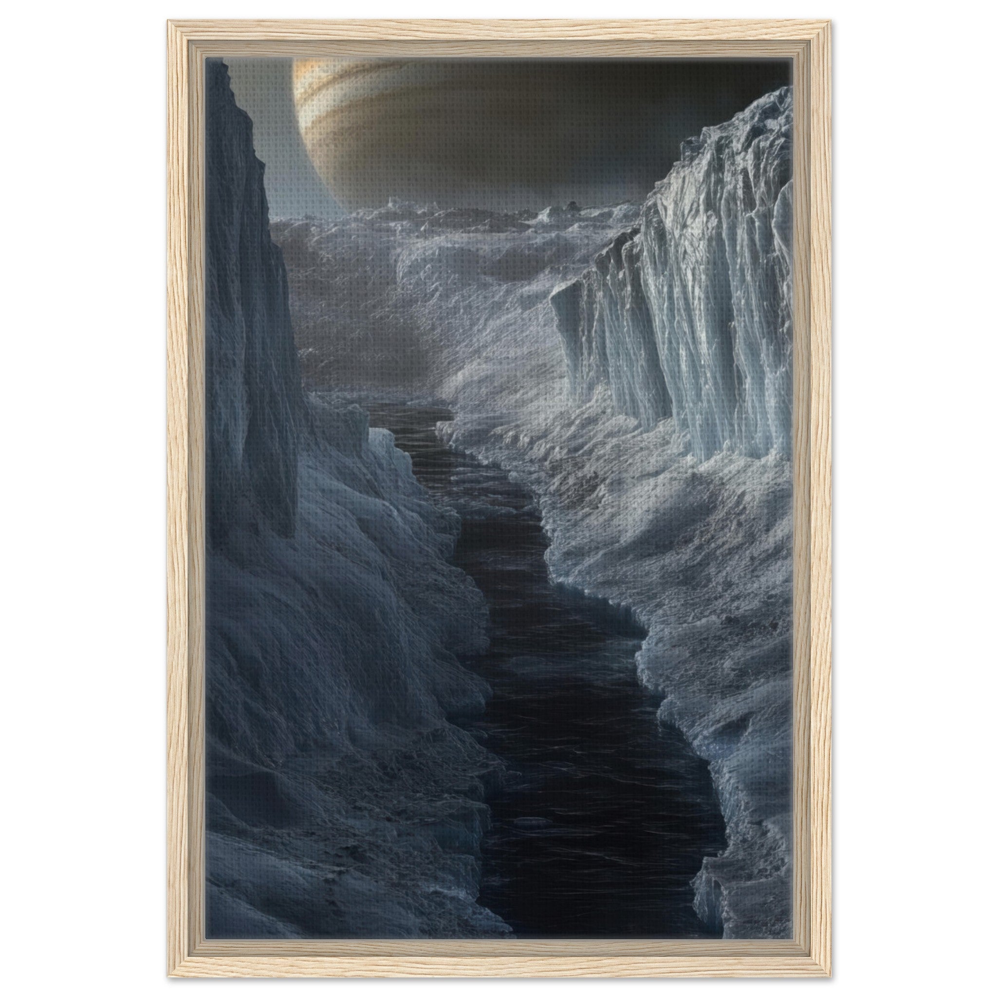 Framed Canvas Portrait - The Frozen Wasteland of Europa An expedition tea 2 - Shop Ai Art WebShop - Digital Art online Store