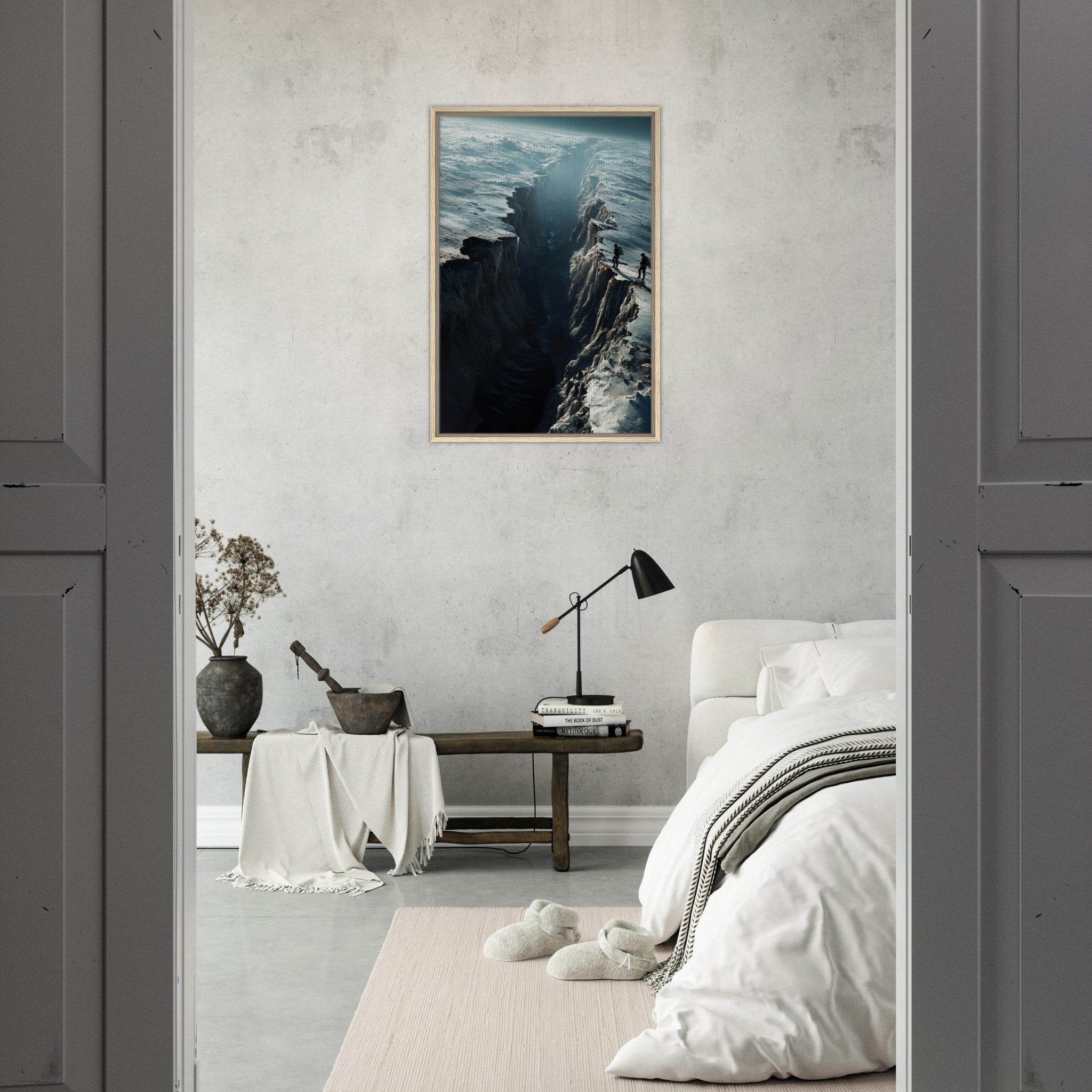 Framed Canvas Portrait - The Frozen Wasteland of Europa An expedition tea - Shop Ai Art WebShop - Digital Art online Store