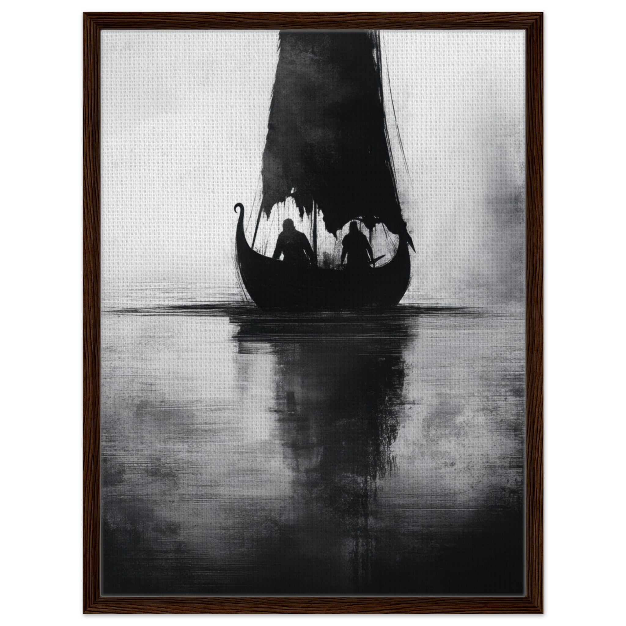 Framed Canvas Portrait - The Ghostly Viking Longship Dark Nordic Ink Met 4 - Shop Ai Art WebShop - Digital Art online Store