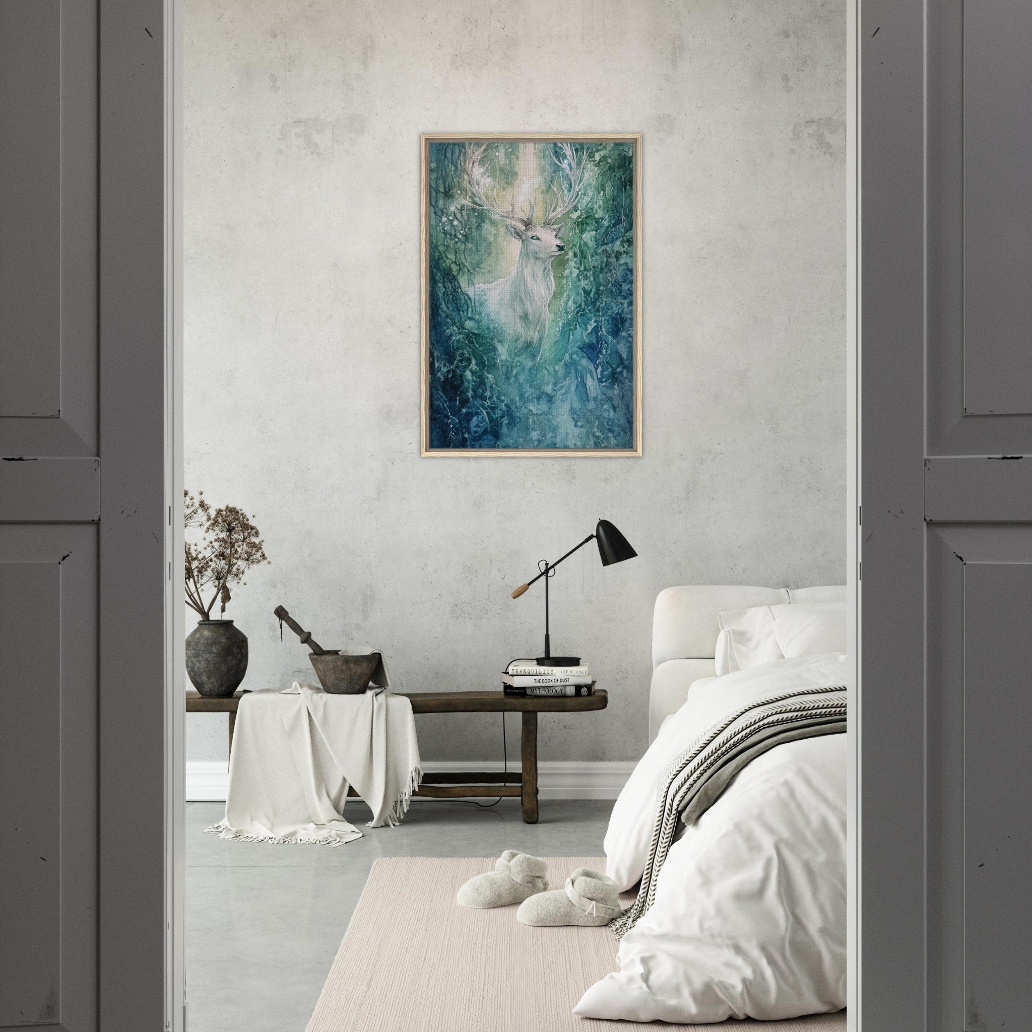 Framed Canvas Portrait - The Silver Stag of the Enchanted Glade Fantasy 2 - Shop Ai Art WebShop - Digital Art online Store