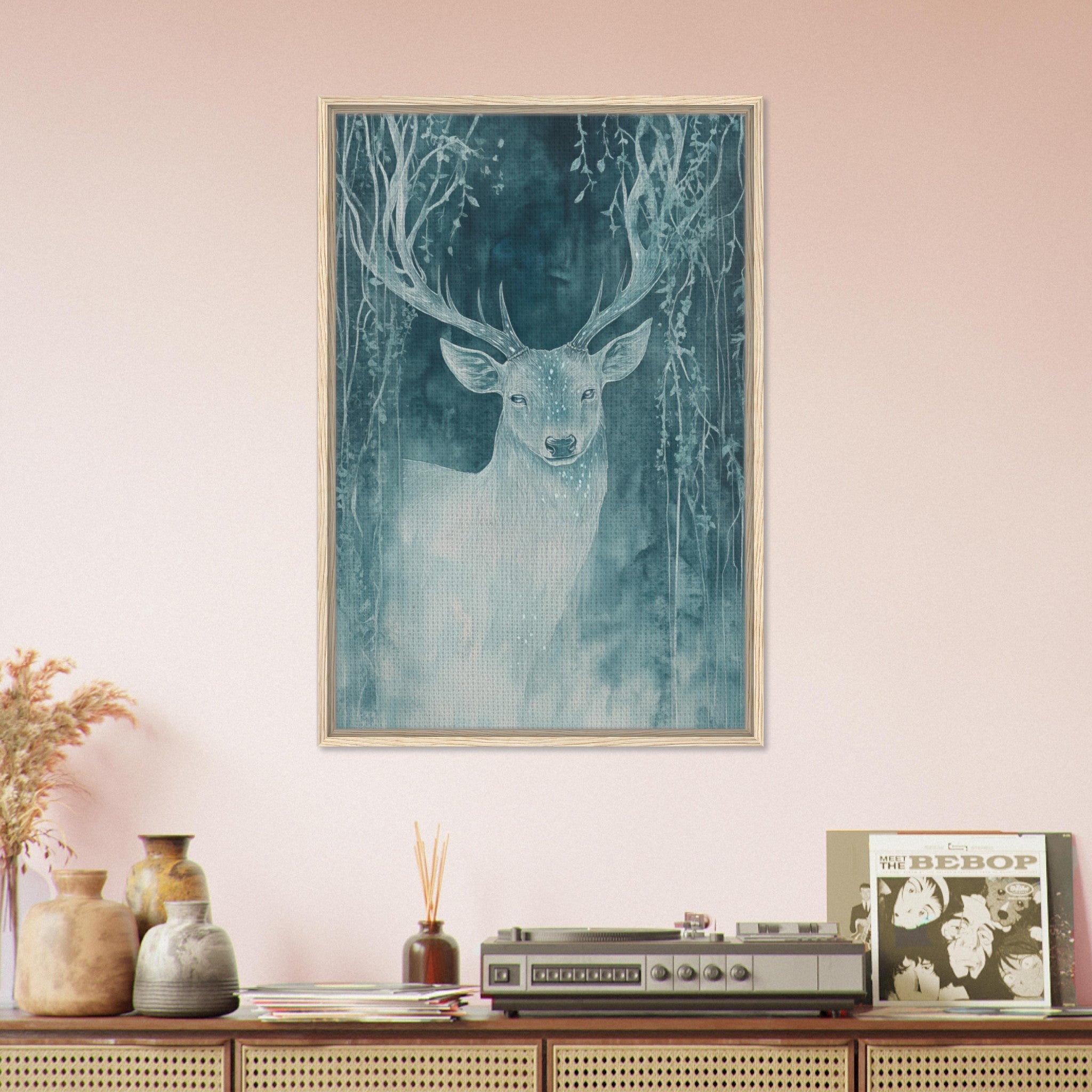 Framed Canvas Portrait - The Silver Stag of the Enchanted Glade Fantasy 3 - Shop Ai Art WebShop - Digital Art online Store
