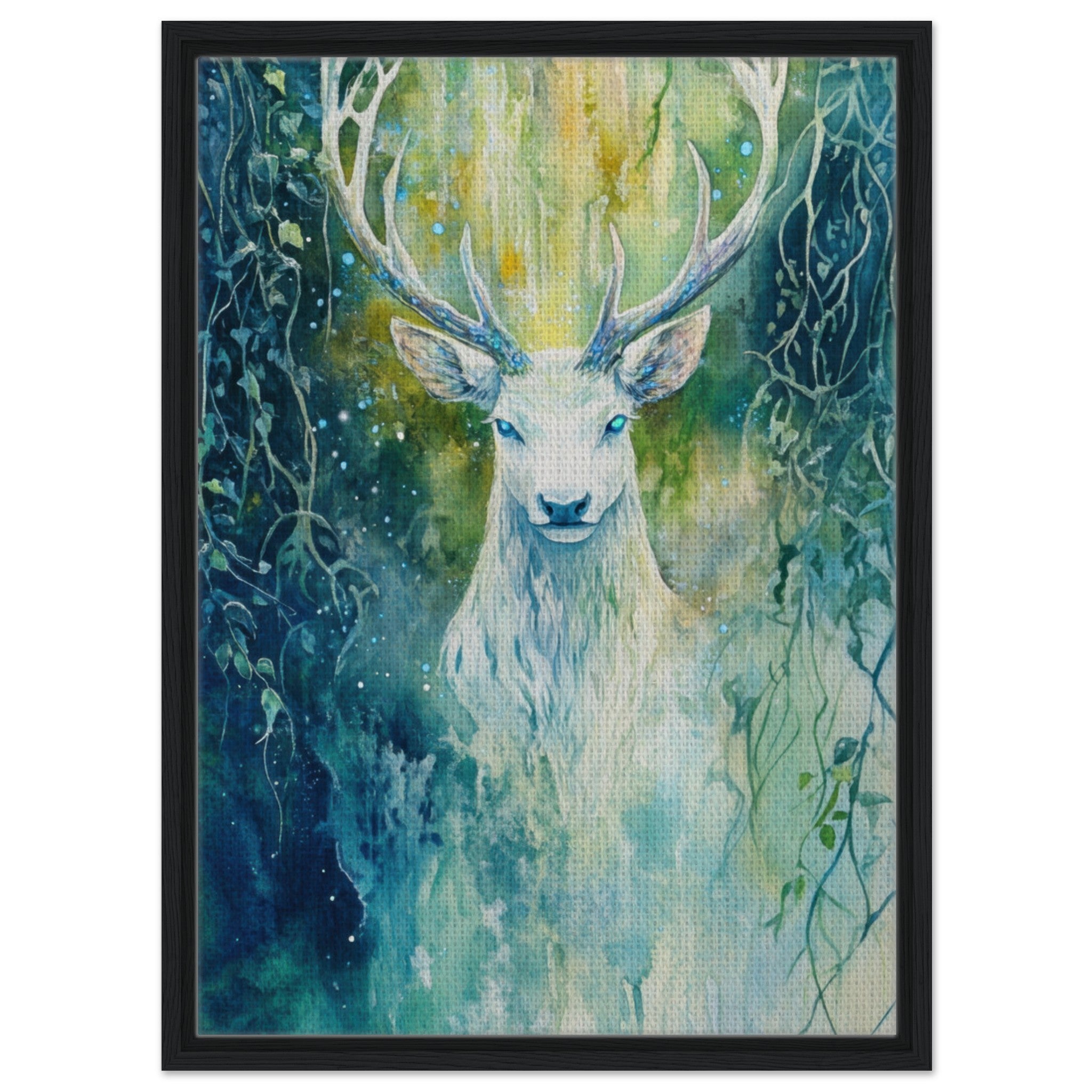 Framed Canvas Portrait - The Silver Stag of the Enchanted Glade Fantasy 4 - Shop Ai Art WebShop - Digital Art online Store