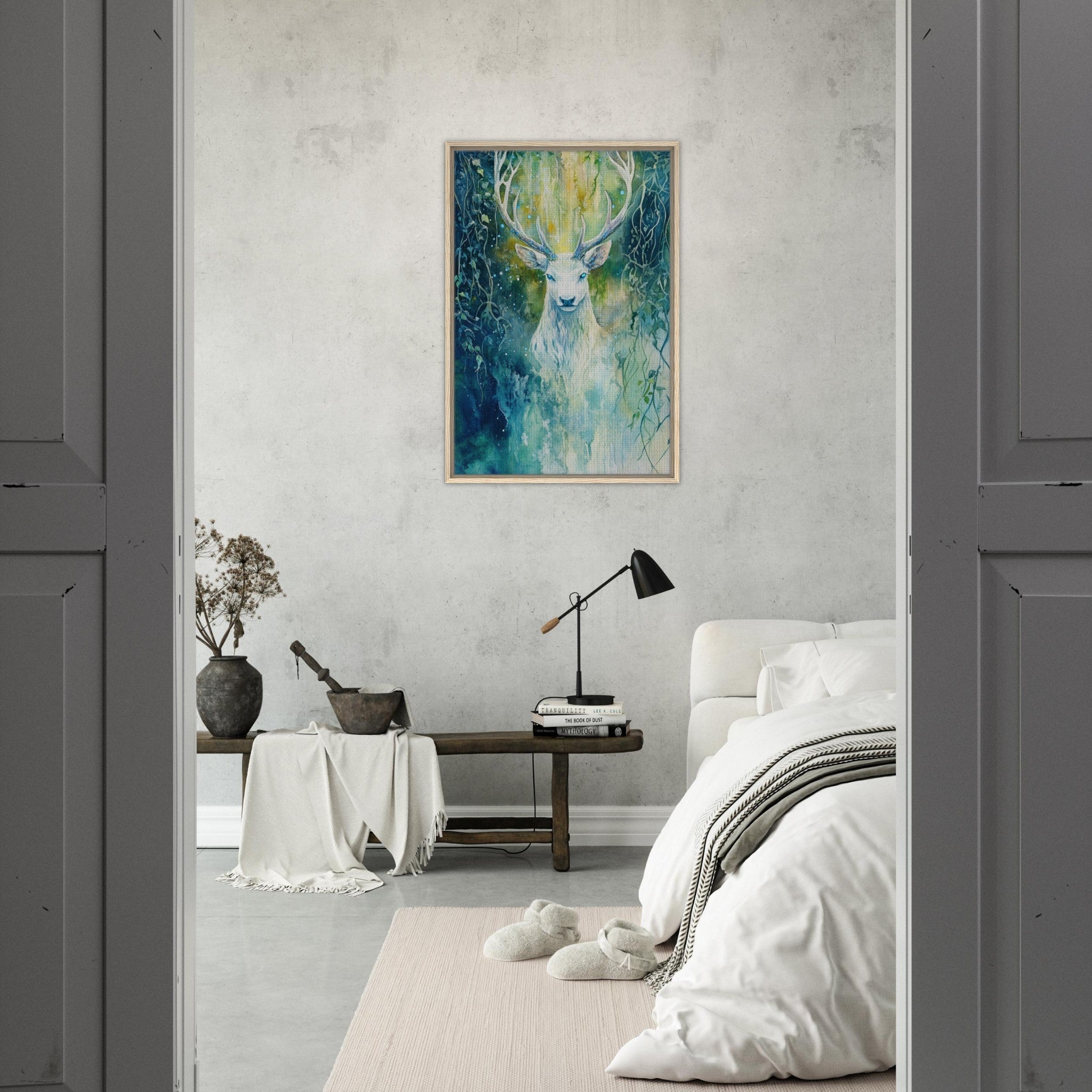 Framed Canvas Portrait - The Silver Stag of the Enchanted Glade Fantasy 4 - Shop Ai Art WebShop - Digital Art online Store