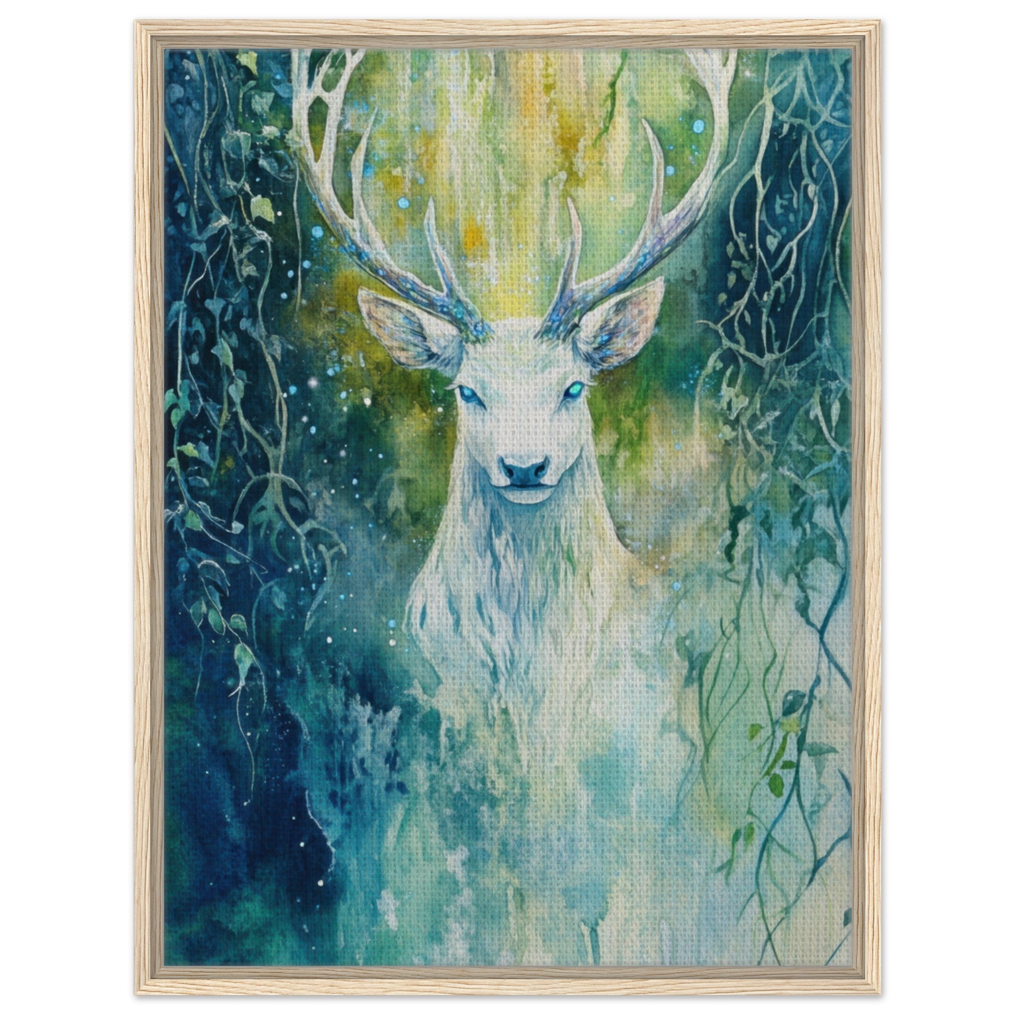 Framed Canvas Portrait - The Silver Stag of the Enchanted Glade Fantasy 4 - Shop Ai Art WebShop - Digital Art online Store