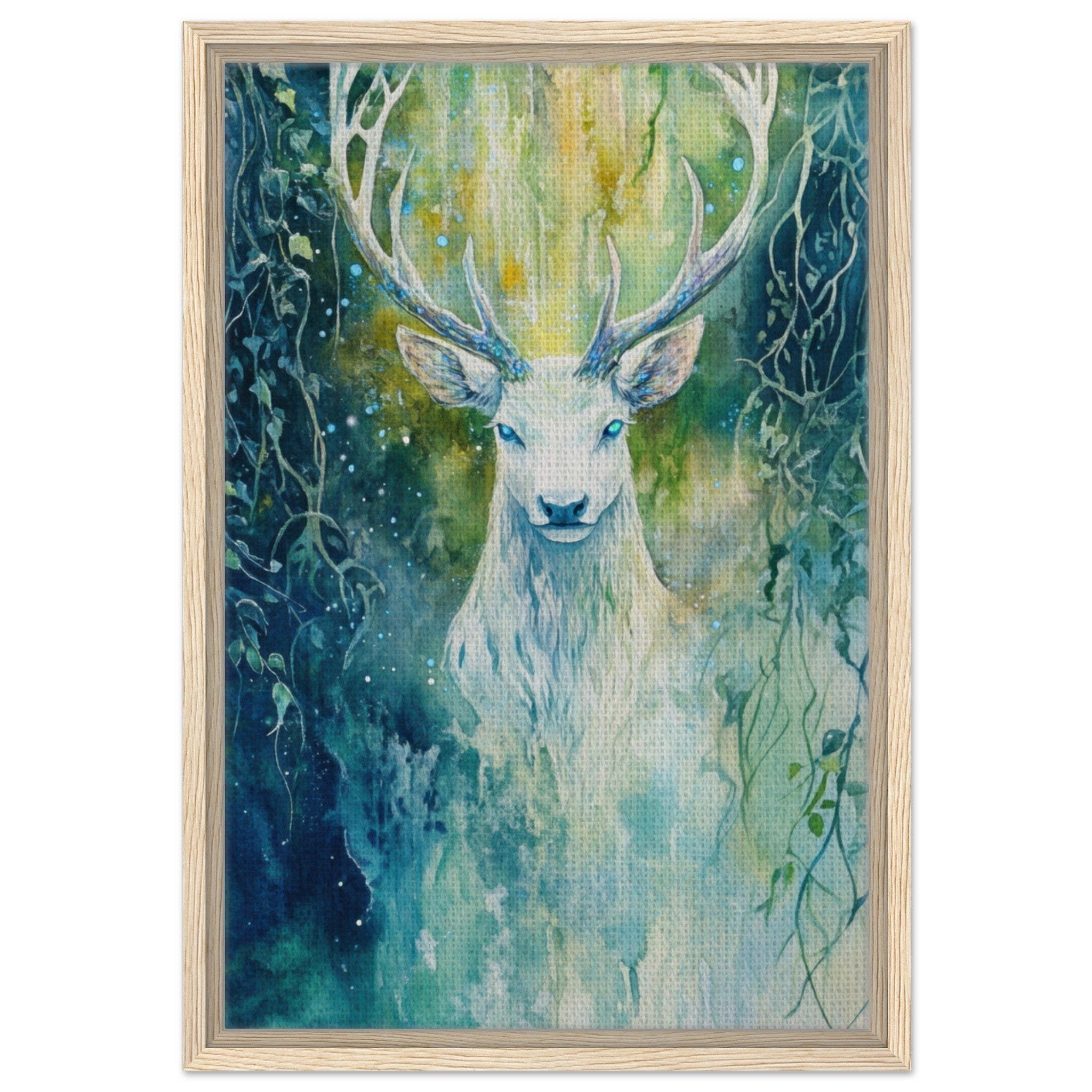 Framed Canvas Portrait - The Silver Stag of the Enchanted Glade Fantasy 4 - Shop Ai Art WebShop - Digital Art online Store