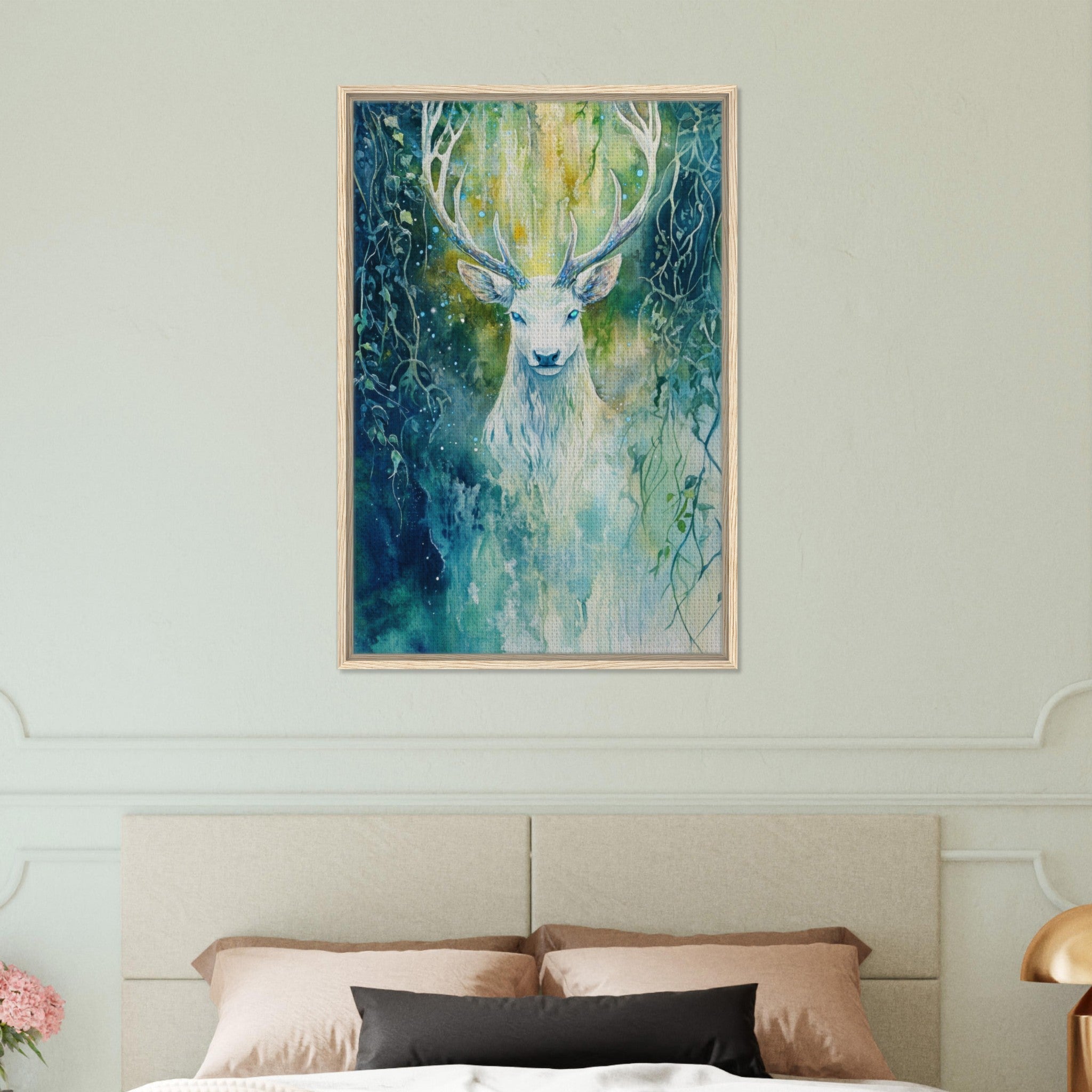 Framed Canvas Portrait - The Silver Stag of the Enchanted Glade Fantasy 4 - Shop Ai Art WebShop - Digital Art online Store