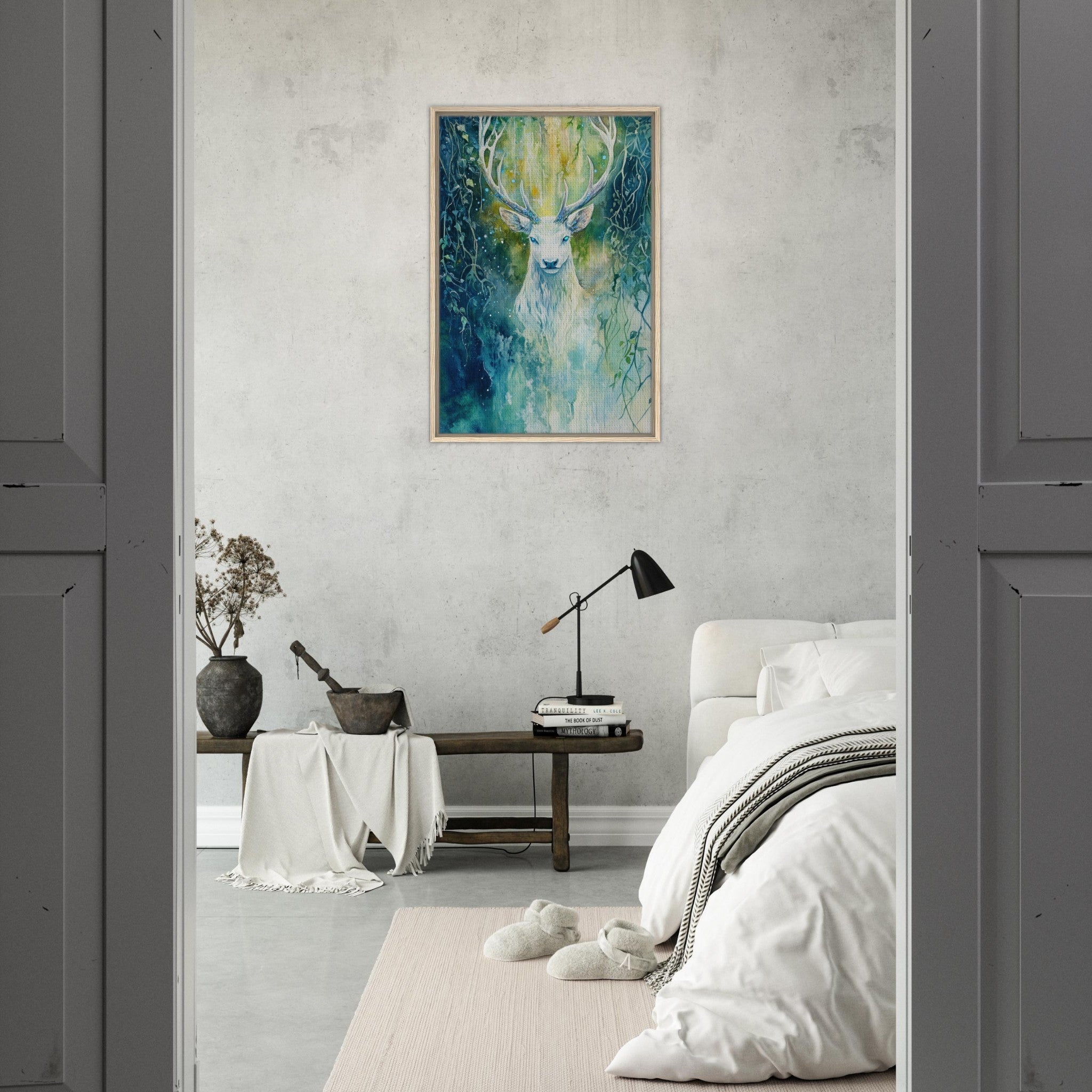 Framed Canvas Portrait - The Silver Stag of the Enchanted Glade Fantasy 4 - Shop Ai Art WebShop - Digital Art online Store
