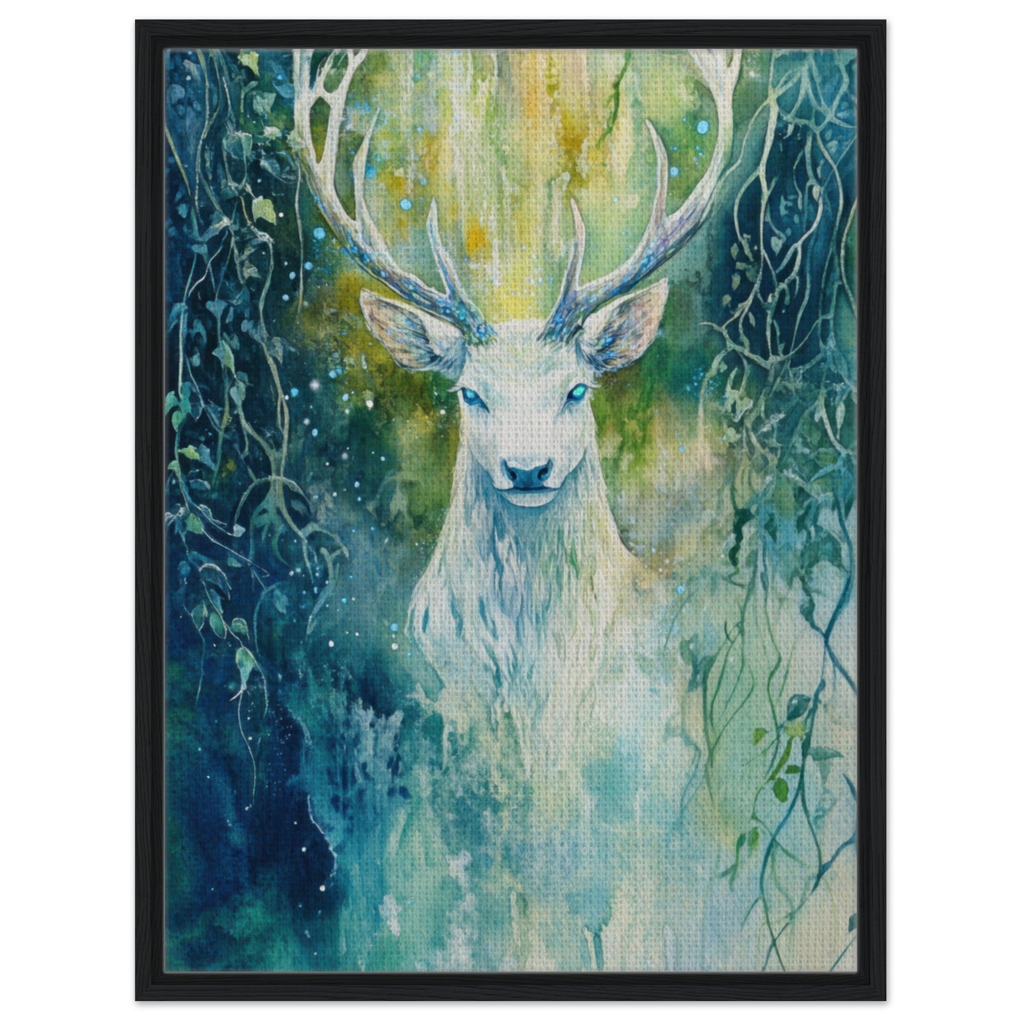 Framed Canvas Portrait - The Silver Stag of the Enchanted Glade Fantasy 4 - Shop Ai Art WebShop - Digital Art online Store
