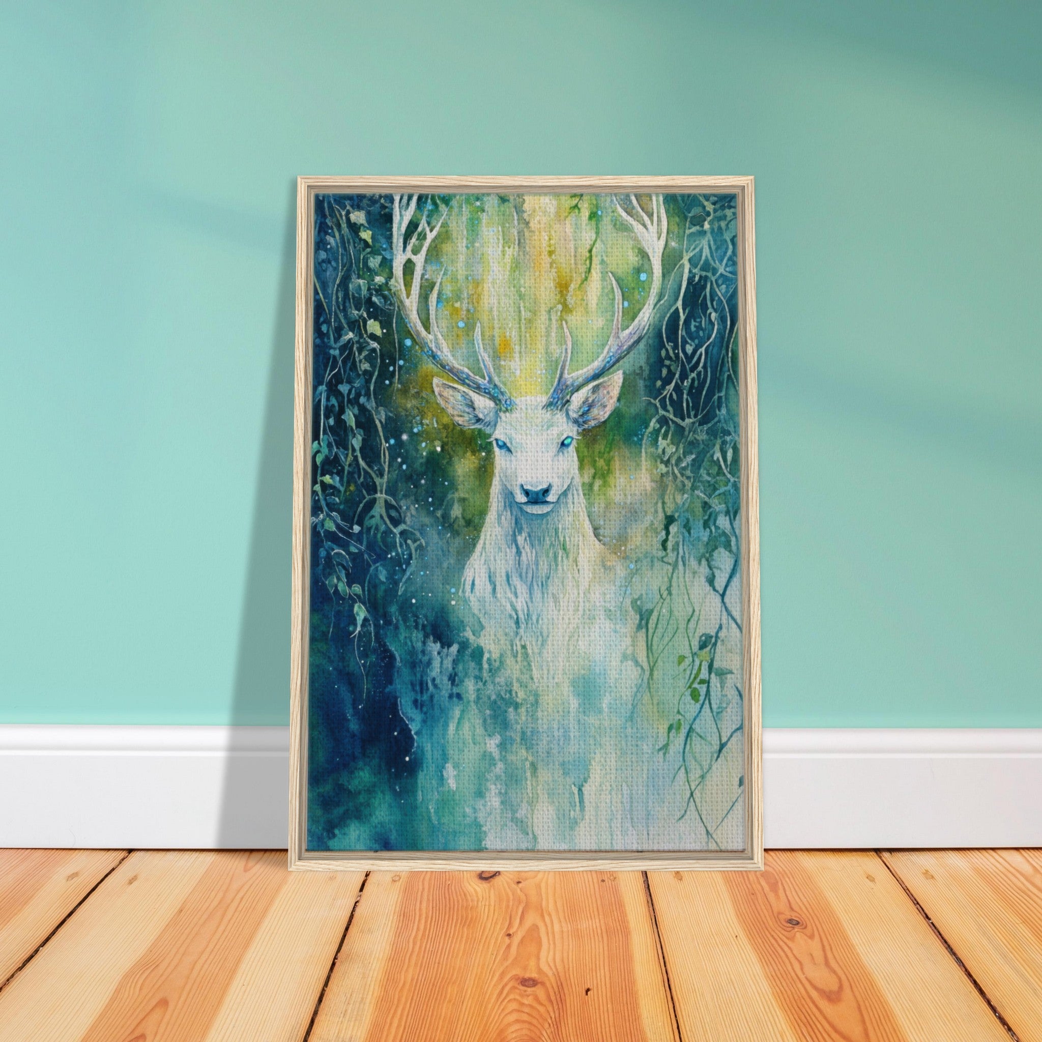 Framed Canvas Portrait - The Silver Stag of the Enchanted Glade Fantasy 4 - Shop Ai Art WebShop - Digital Art online Store
