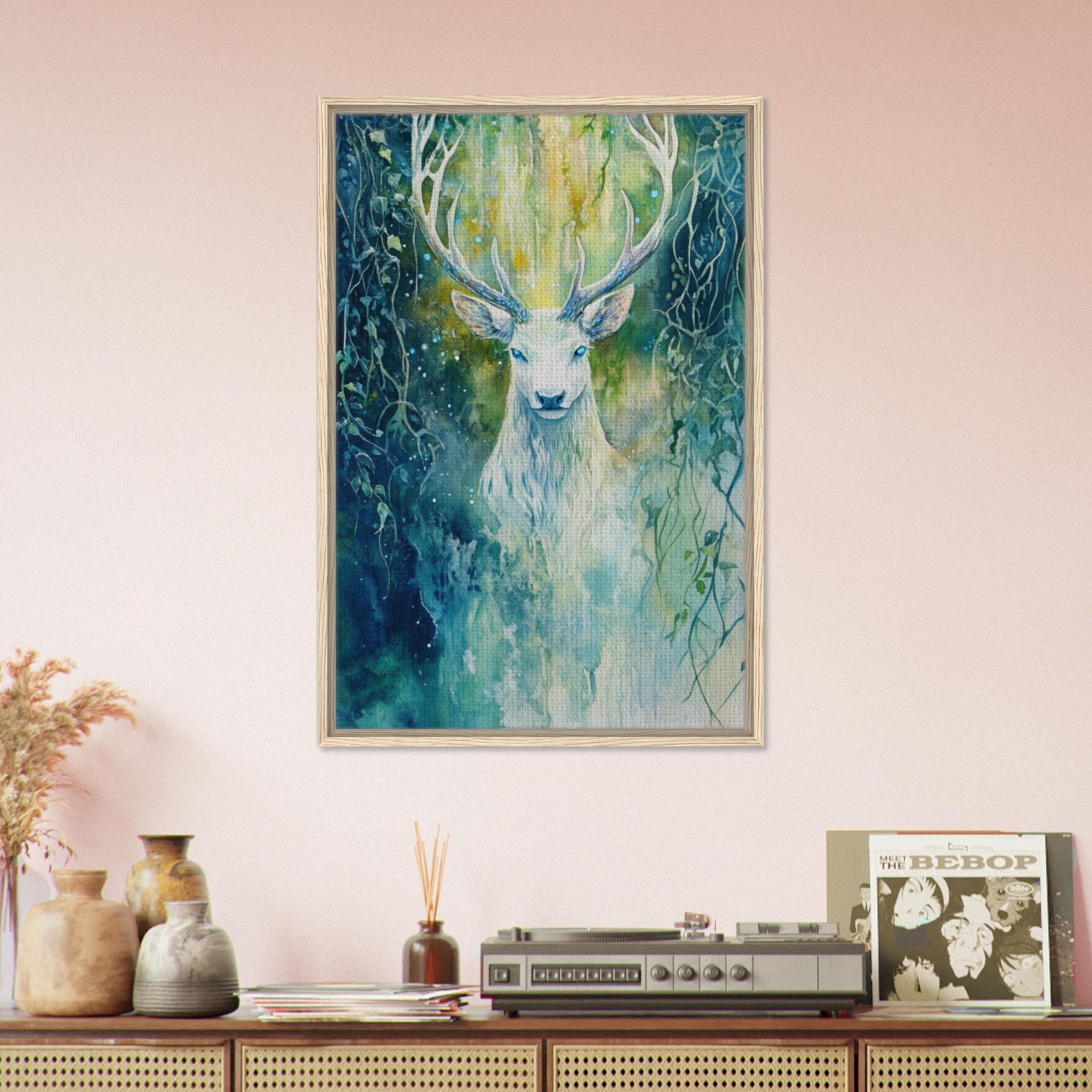 Framed Canvas Portrait - The Silver Stag of the Enchanted Glade Fantasy 4 - Shop Ai Art WebShop - Digital Art online Store