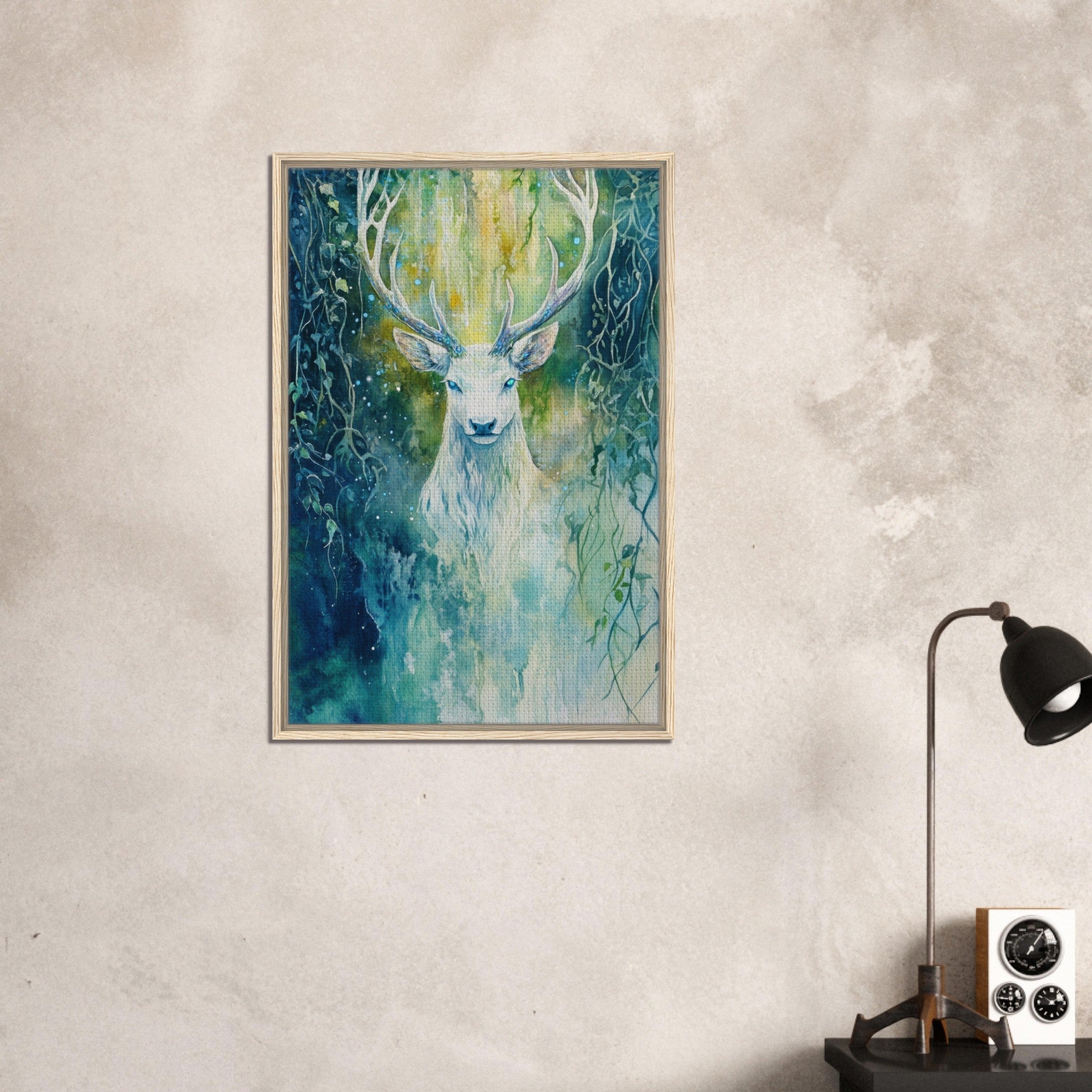 Framed Canvas Portrait - The Silver Stag of the Enchanted Glade Fantasy 4 - Shop Ai Art WebShop - Digital Art online Store