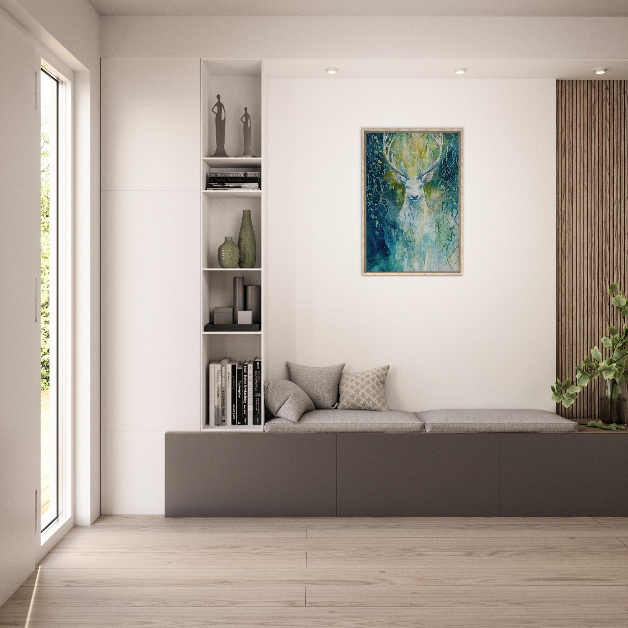 Framed Canvas Portrait - The Silver Stag of the Enchanted Glade Fantasy 4 - Shop Ai Art WebShop - Digital Art online Store