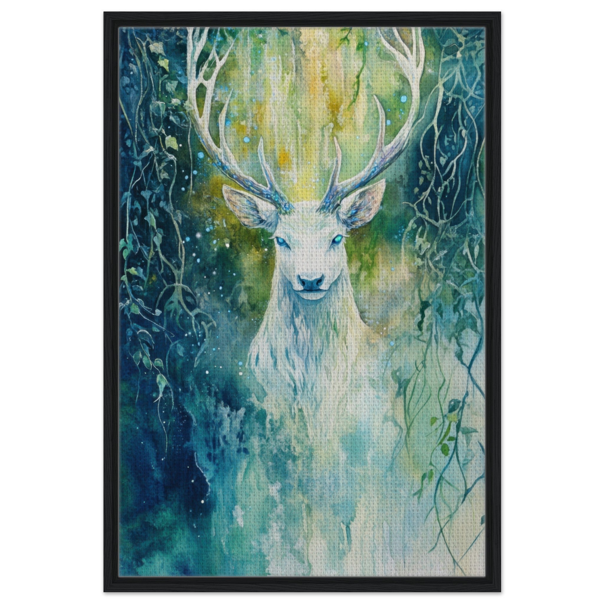 Framed Canvas Portrait - The Silver Stag of the Enchanted Glade Fantasy 4 - Shop Ai Art WebShop - Digital Art online Store