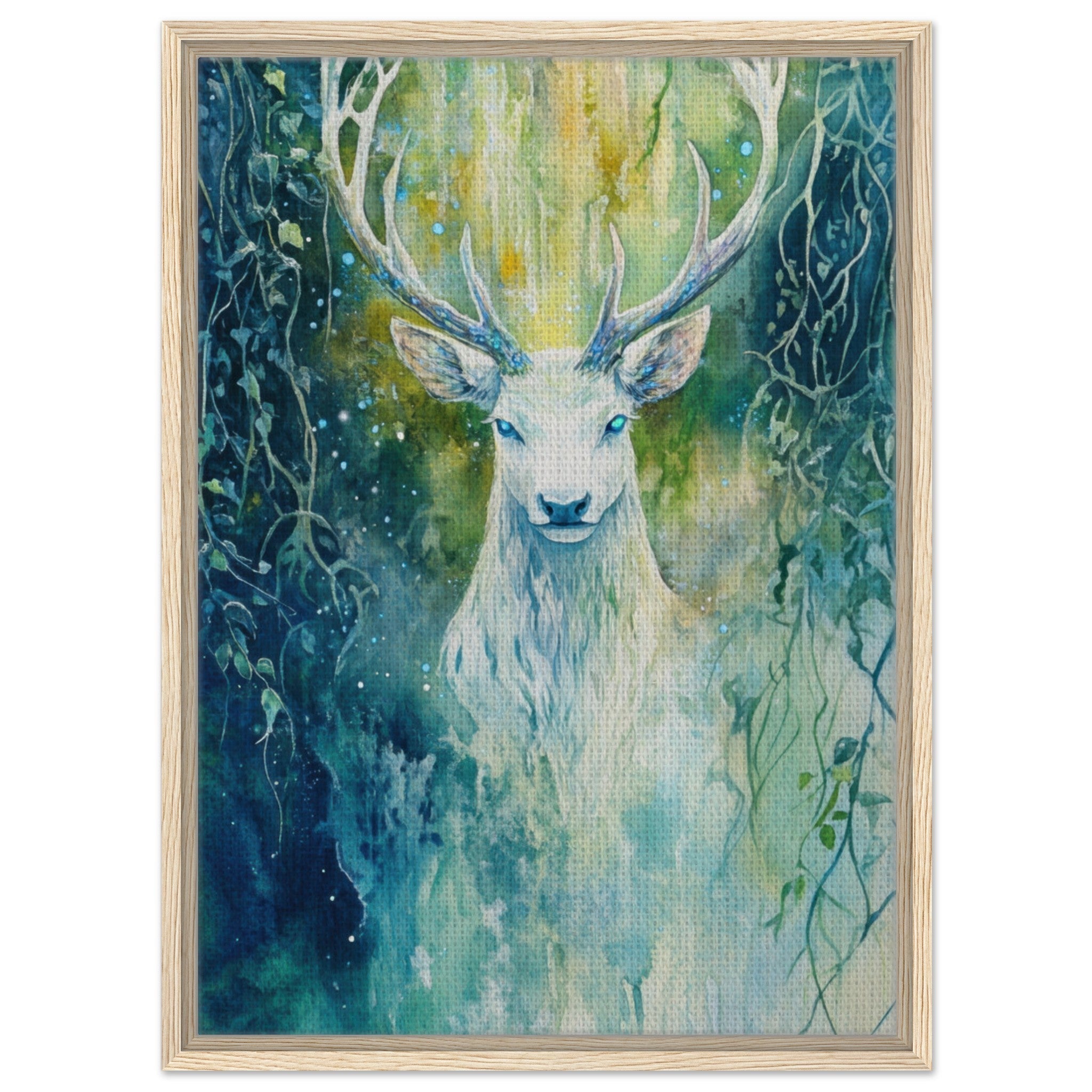 Framed Canvas Portrait - The Silver Stag of the Enchanted Glade Fantasy 4 - Shop Ai Art WebShop - Digital Art online Store