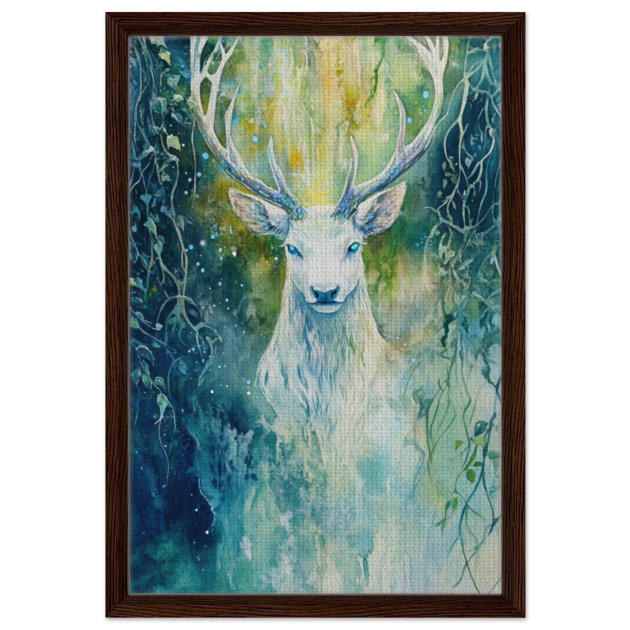 Framed Canvas Portrait - The Silver Stag of the Enchanted Glade Fantasy 4 - Shop Ai Art WebShop - Digital Art online Store