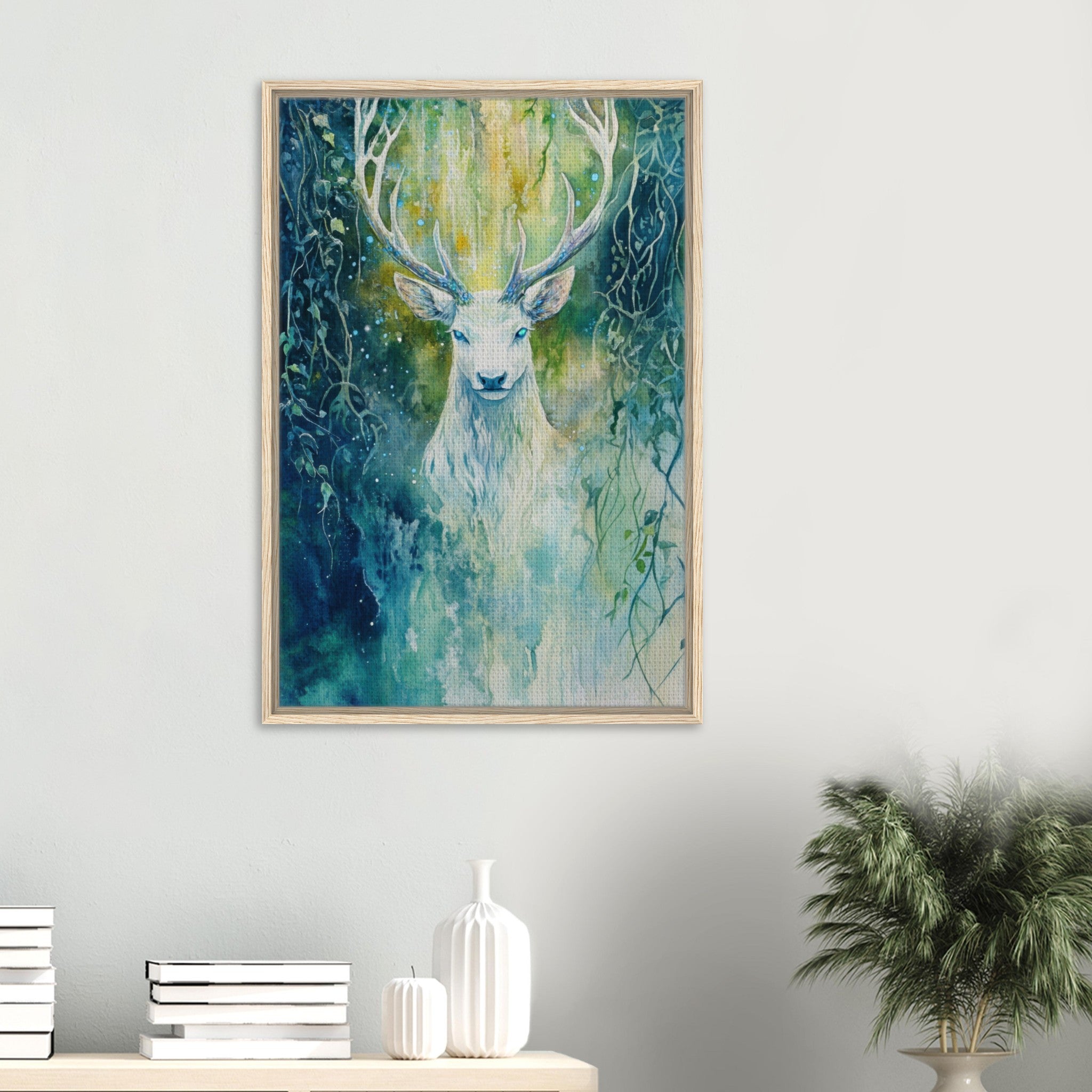 Framed Canvas Portrait - The Silver Stag of the Enchanted Glade Fantasy 4 - Shop Ai Art WebShop - Digital Art online Store
