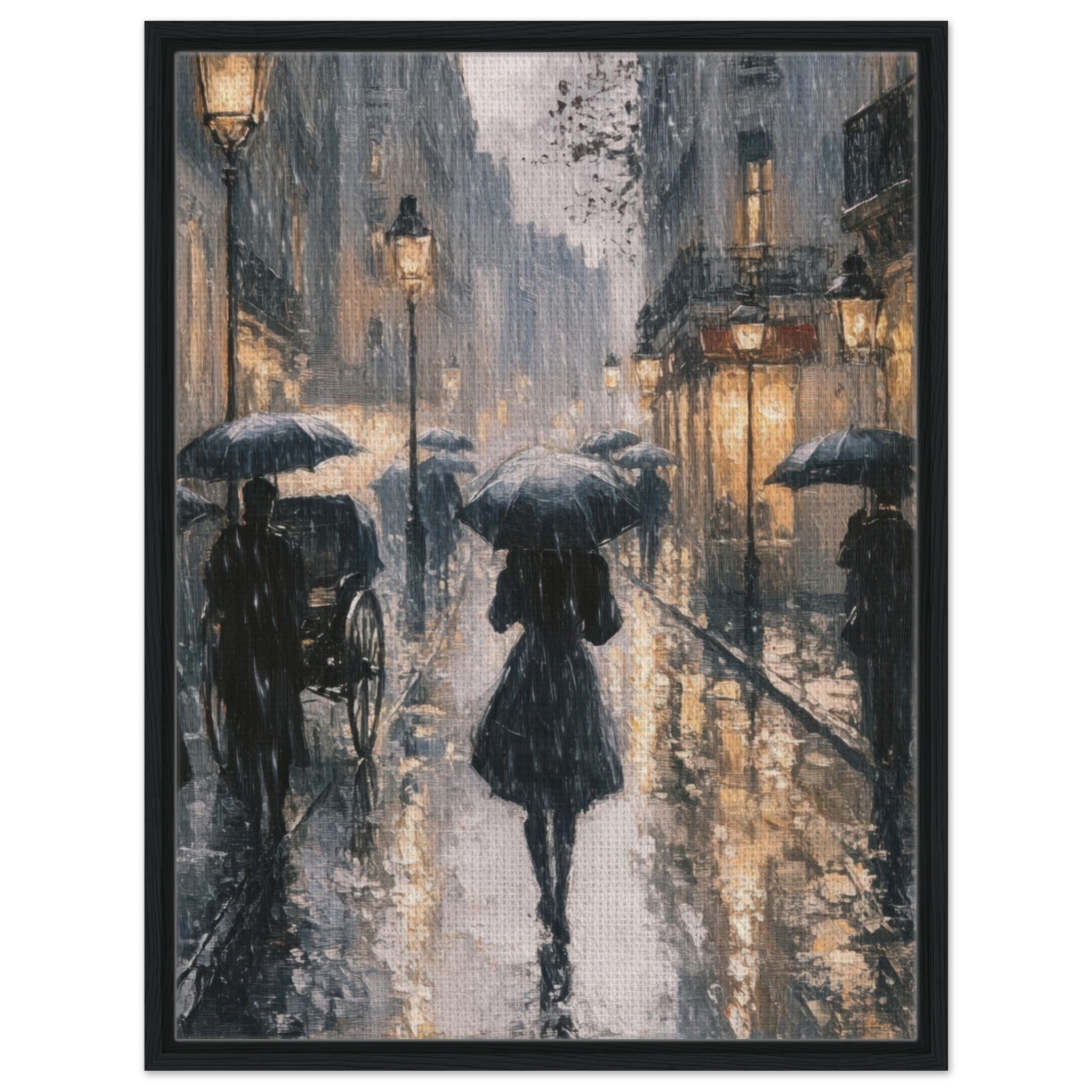 Framed Canvas Portrait - Urban Rain Scene A rainy Parisian street in the 3 - Shop Ai Art WebShop - Digital Art online Store
