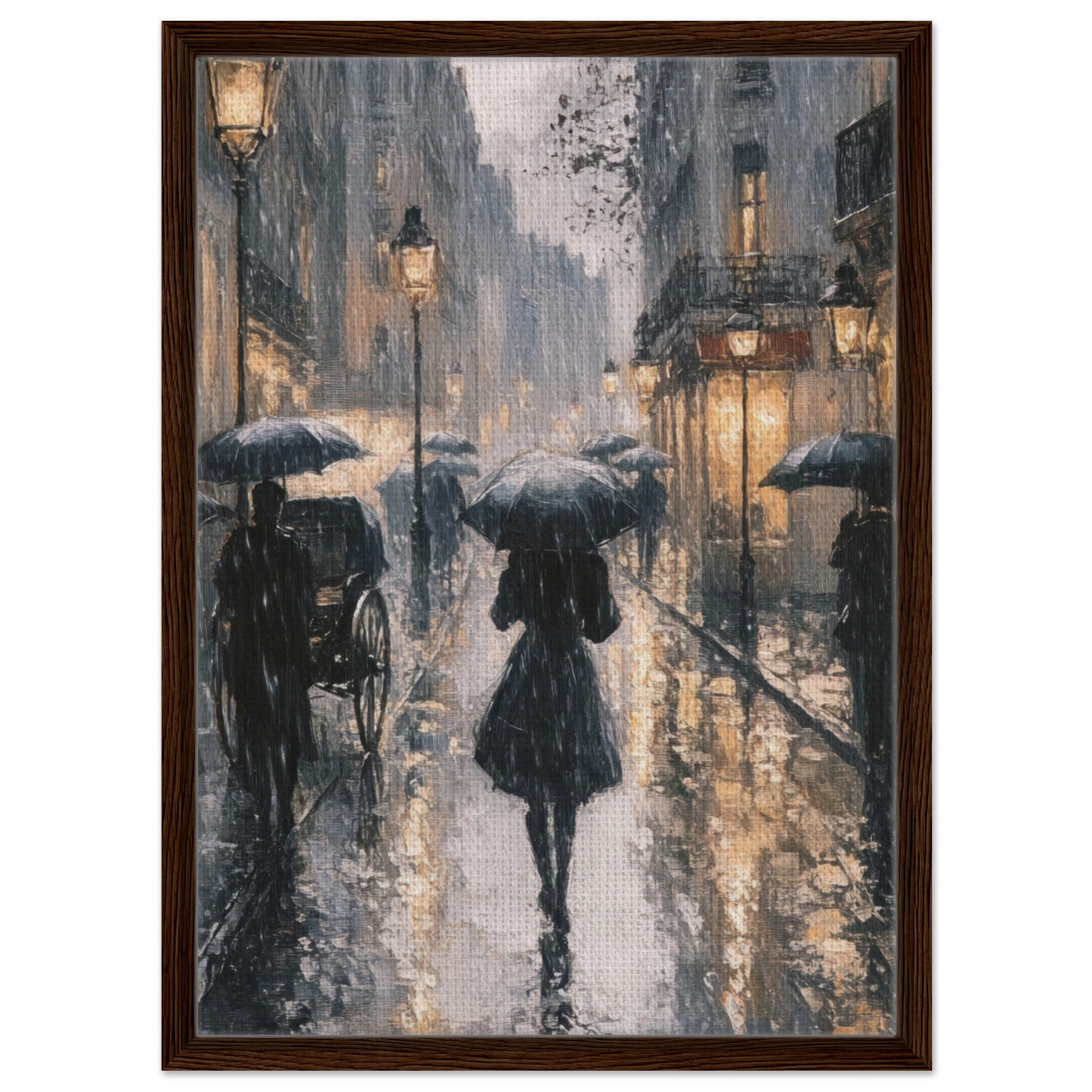 Framed Canvas Portrait - Urban Rain Scene A rainy Parisian street in the 3 - Shop Ai Art WebShop - Digital Art online Store