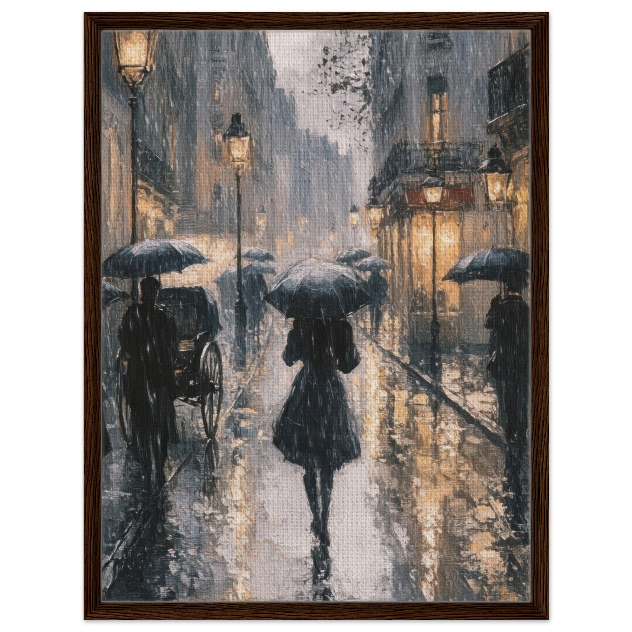 Framed Canvas Portrait - Urban Rain Scene A rainy Parisian street in the 3 - Shop Ai Art WebShop - Digital Art online Store