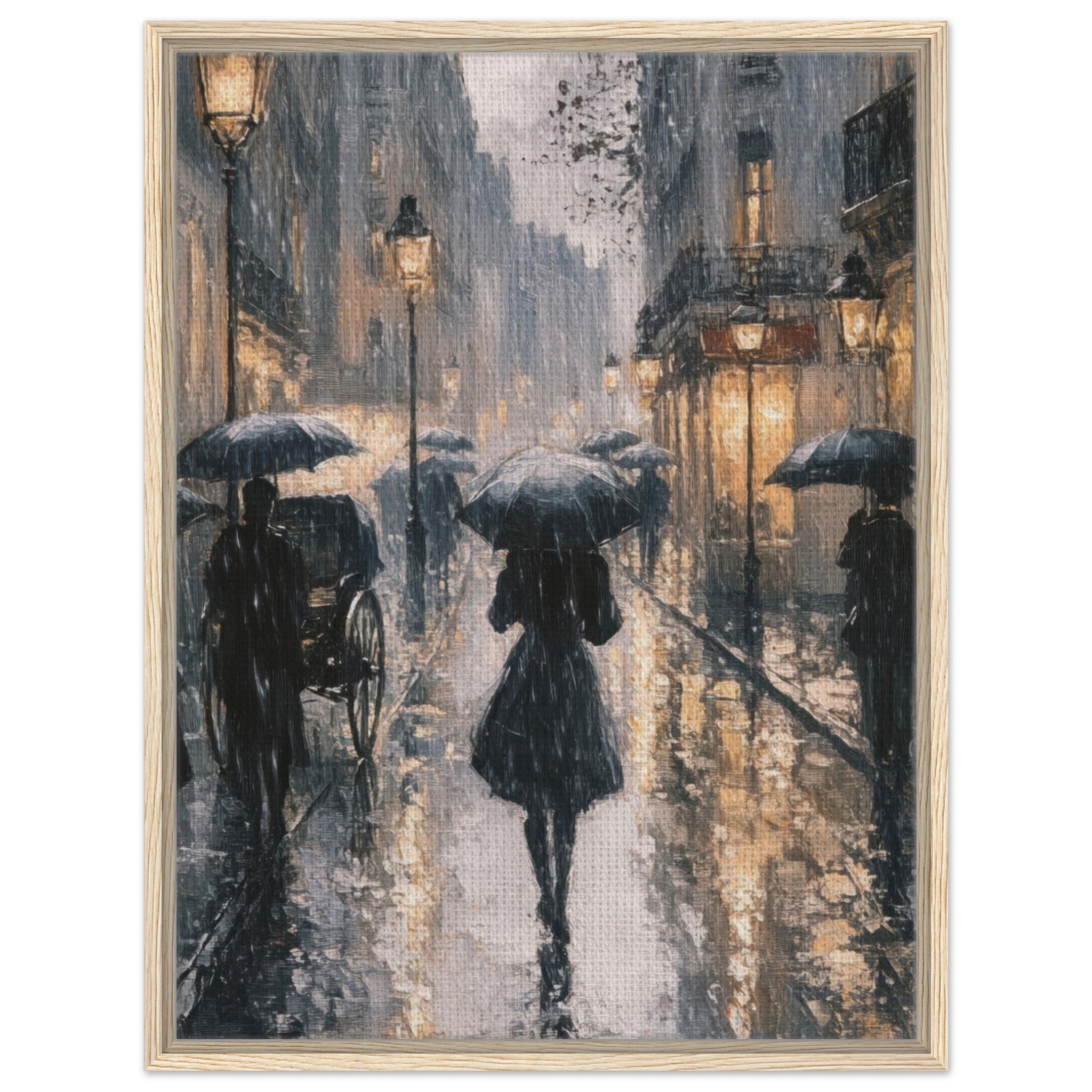 Framed Canvas Portrait - Urban Rain Scene A rainy Parisian street in the 3 - Shop Ai Art WebShop - Digital Art online Store