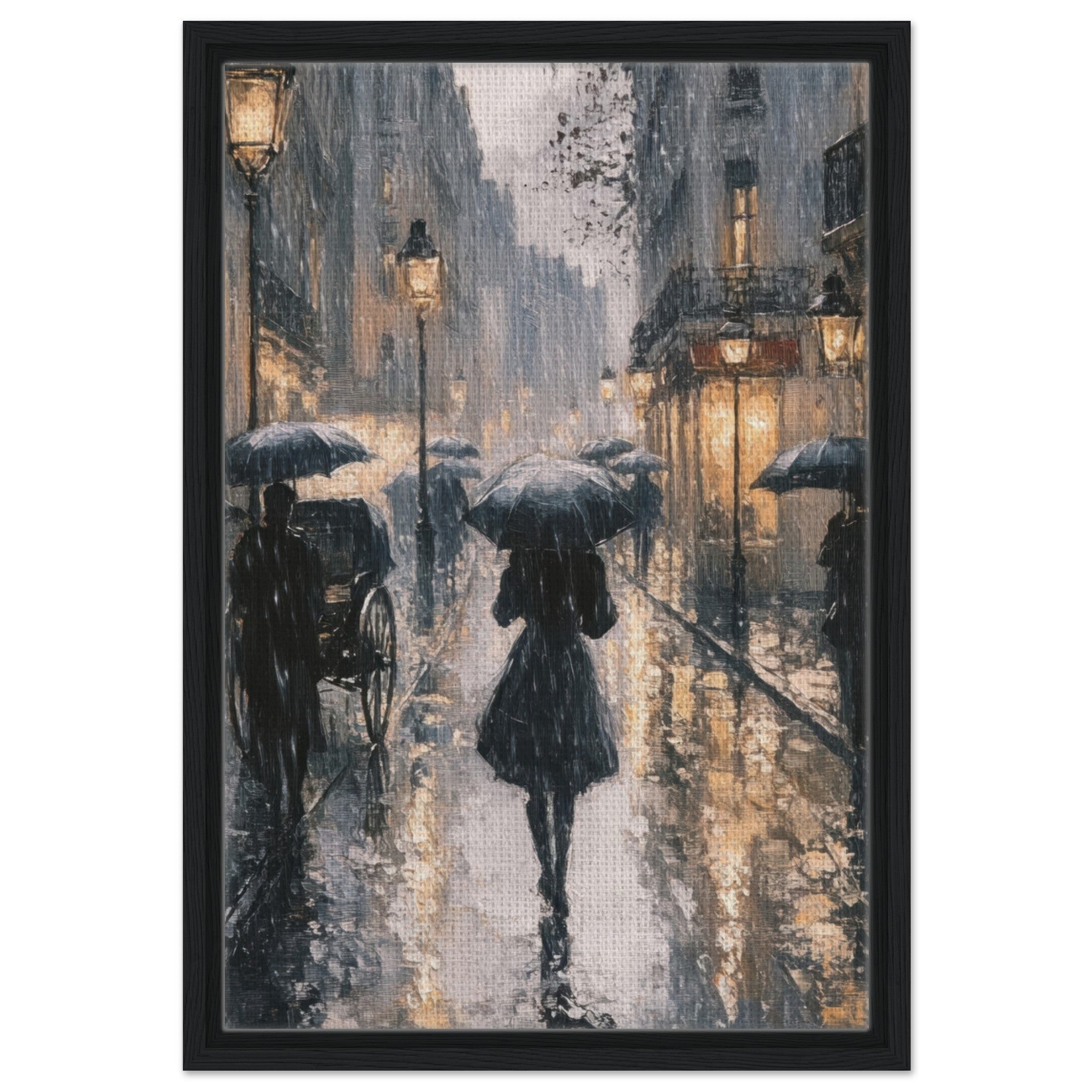 Framed Canvas Portrait - Urban Rain Scene A rainy Parisian street in the 3 - Shop Ai Art WebShop - Digital Art online Store