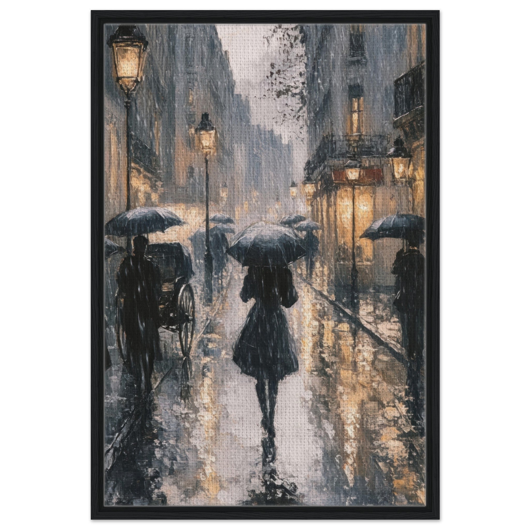 Framed Canvas Portrait - Urban Rain Scene A rainy Parisian street in the 3 - Shop Ai Art WebShop - Digital Art online Store