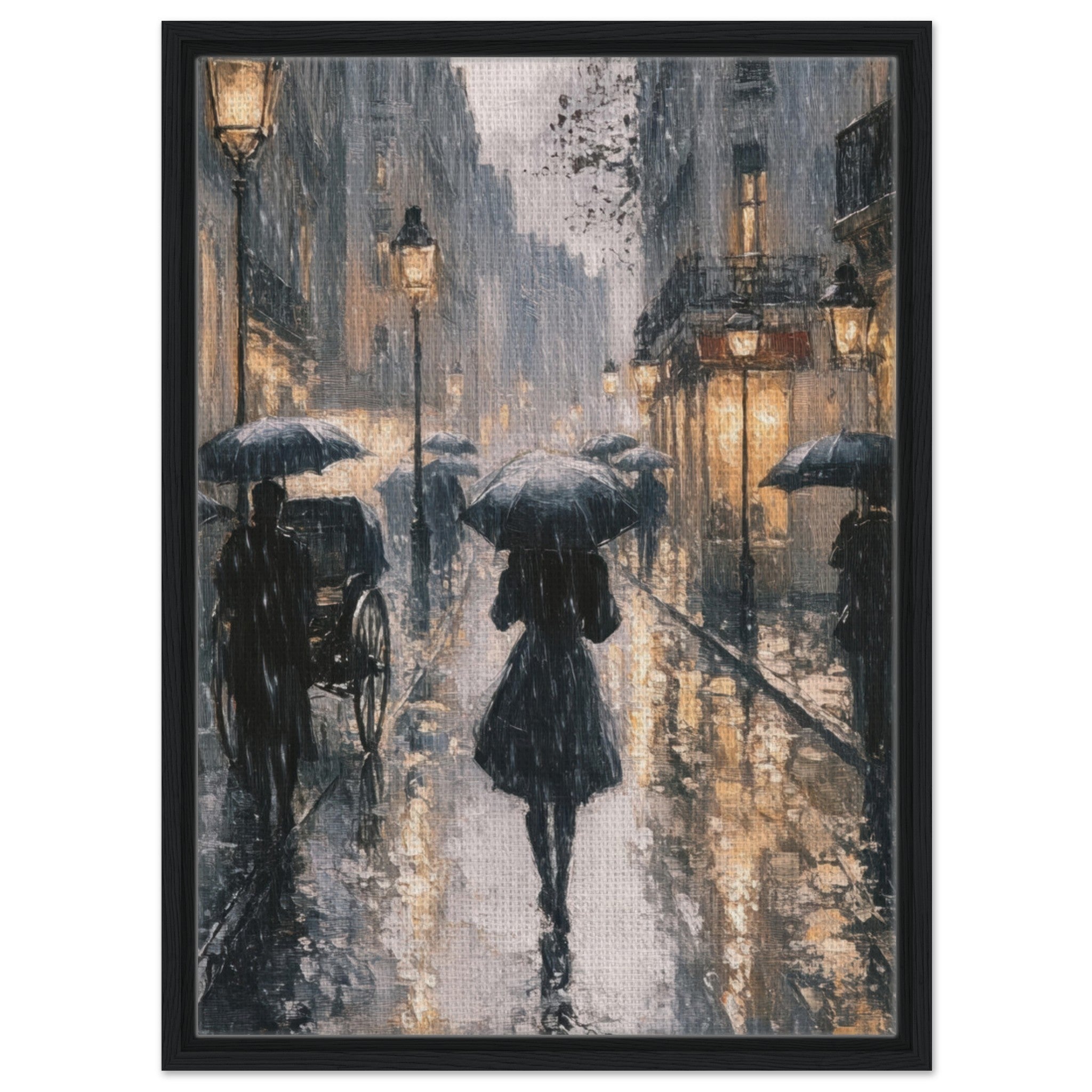 Framed Canvas Portrait - Urban Rain Scene A rainy Parisian street in the 3 - Shop Ai Art WebShop - Digital Art online Store